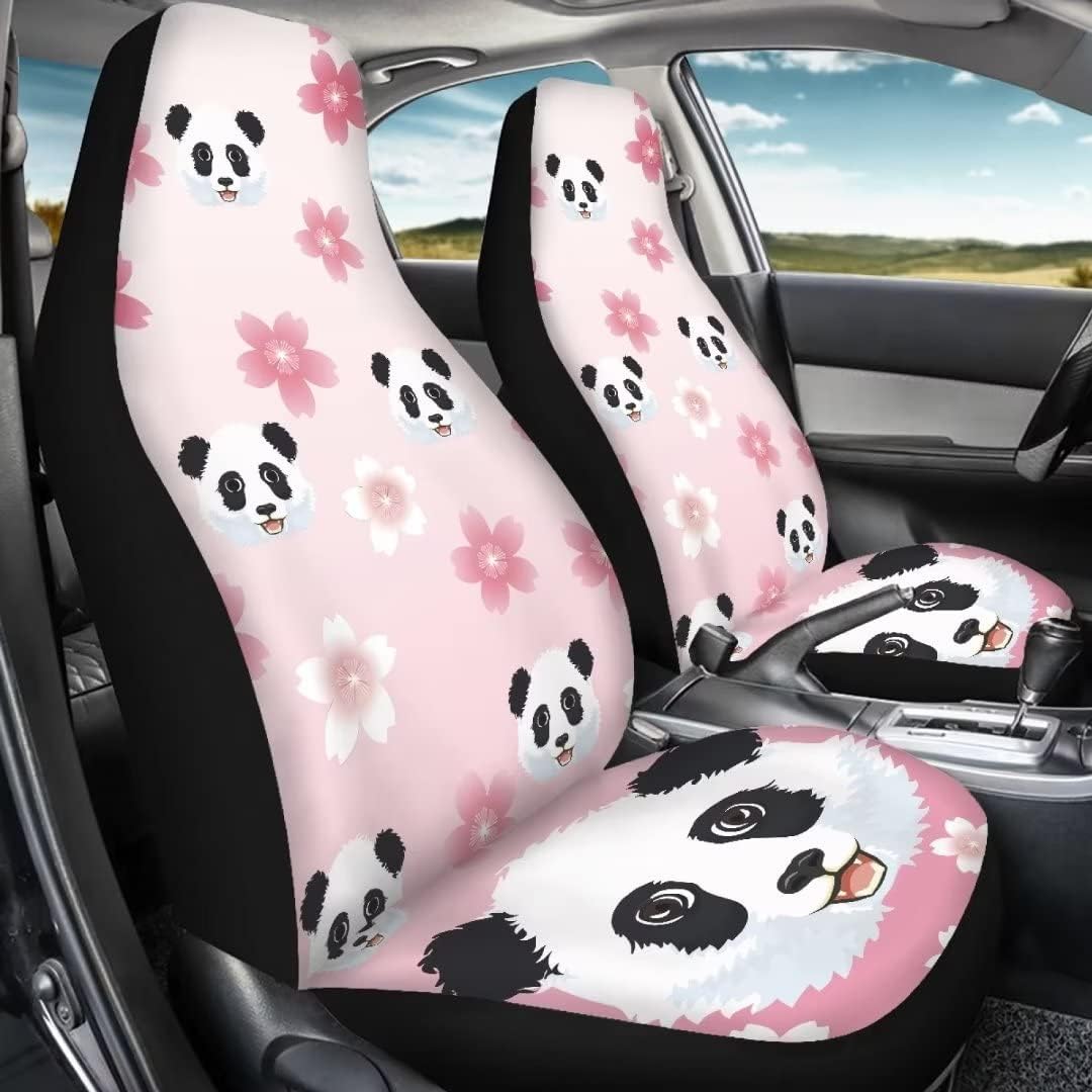 2 Pieces Car Seat Covers Panda Pink Flowers Print Auto Front High Back Seat Protector Covers Accessories for Women Girls