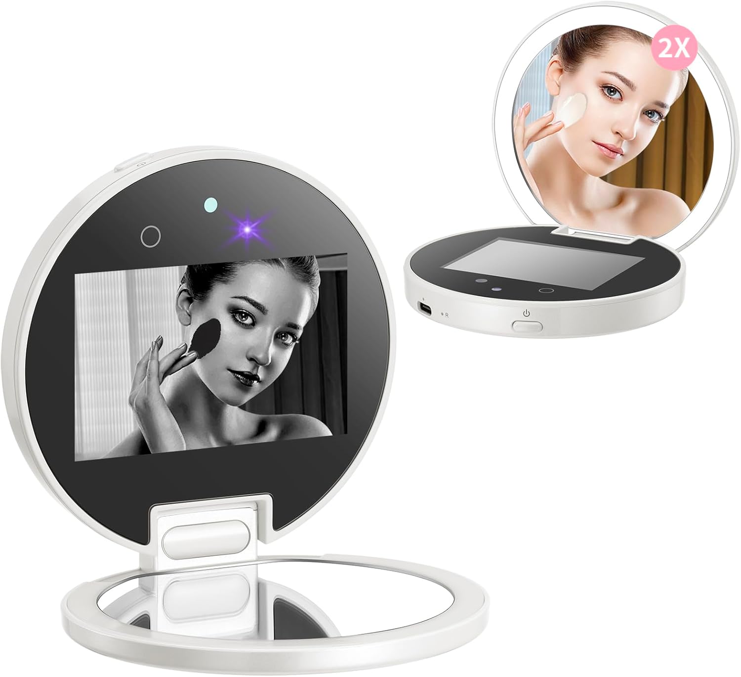 DESCHEN Rechargeable Travel Compact Smart UV Camera UV Mirror for Sunscreen Test, 2X Makeup Mirror with Lights and Magnification, 3.7 Inch Portable Purse Pocket LED Mirror, Skin Sun Protection DESCHEN Rechargeable Travel Compact Smart UV Camera UV Mirror for Sunscreen Test, 2X Makeup Mirror with Lights and Magnification, 3.7 Inch Portable Purse Pocket LED Mirror, Skin Sun Protection