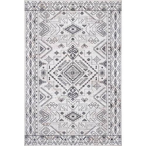 Nuloom Malena Tribal Bordered Machine Washable Area Rug, 8' X 10', Light Gray #TOP2