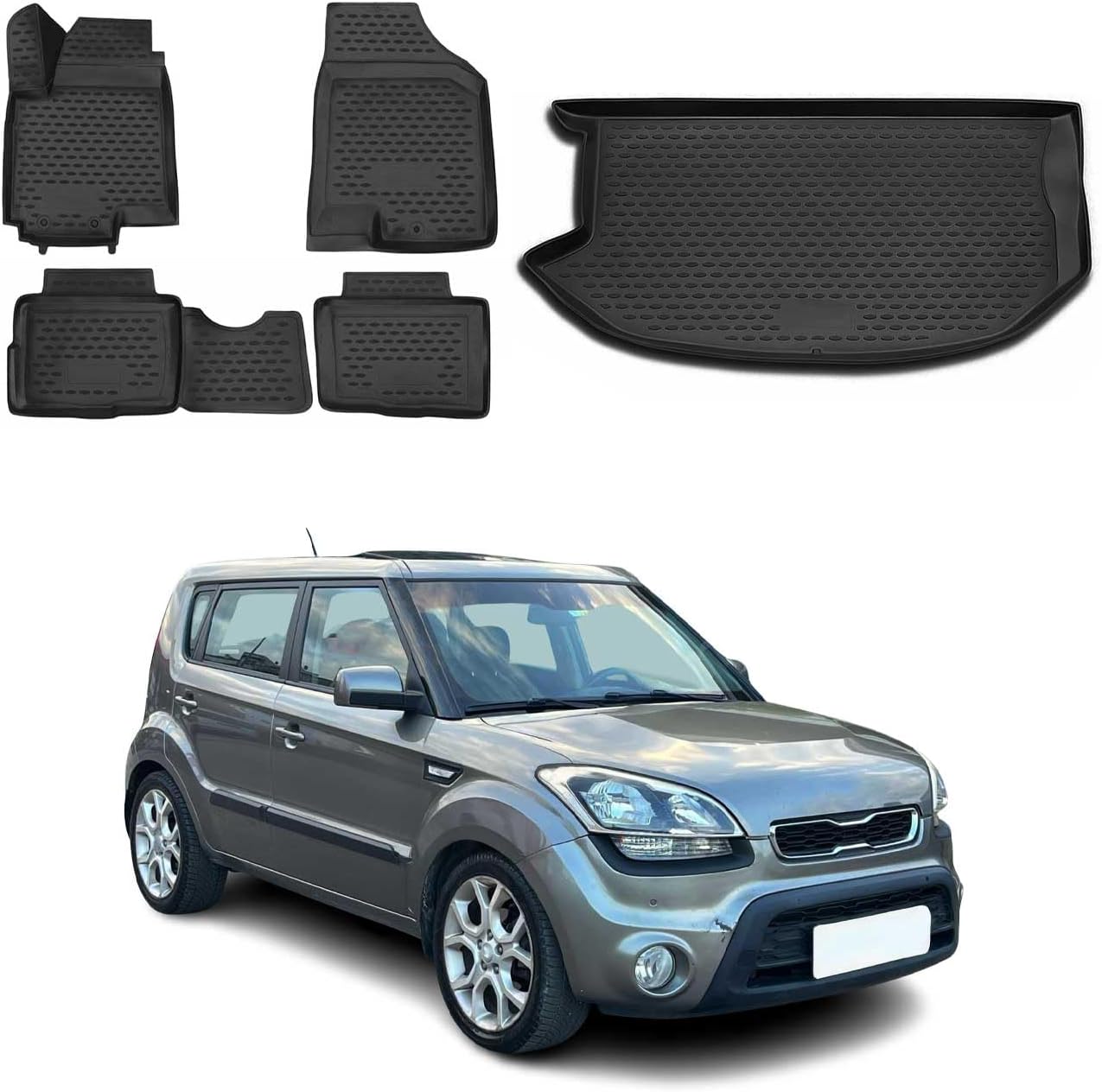 Custom Floor Mats & Cargo Liners for Kia Soul 2010-2013 Black 5 Pcs
