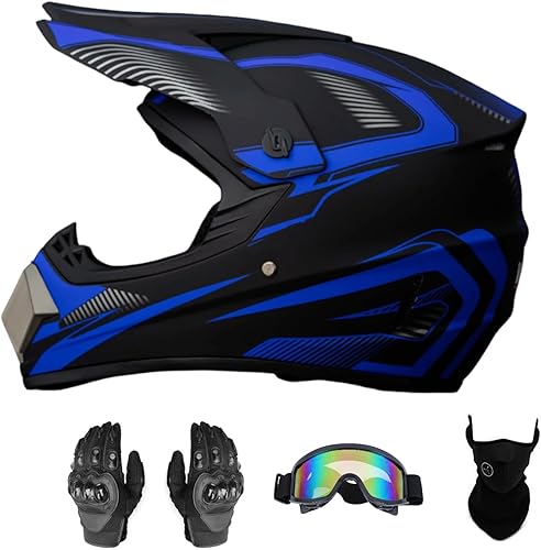 Casco Integral de Motocicleta de Dirt Bike con Guantes, Gafas, Máscara para Adultos y Jóvenes Unisex - Aprobado DOT  FMVSS 218