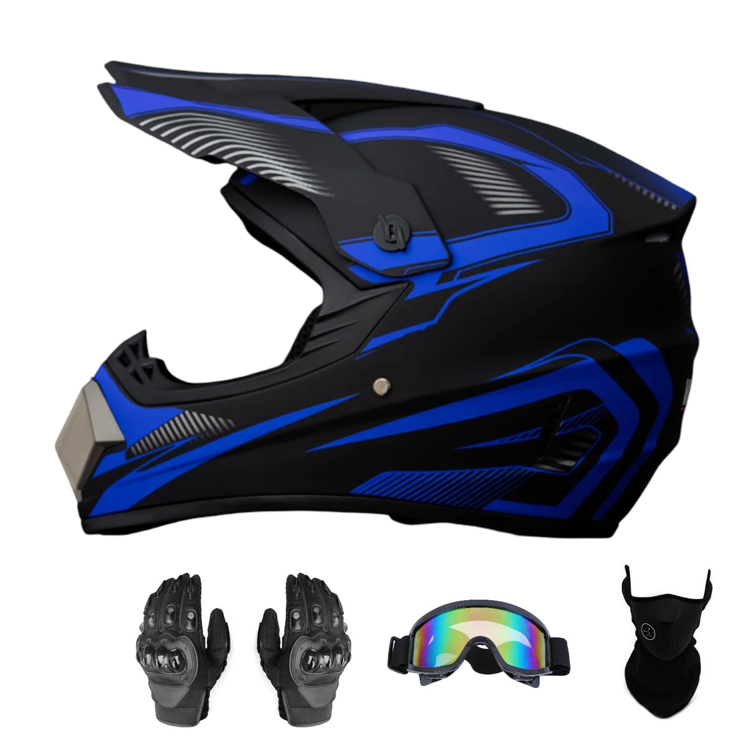 Photo 1 of Senhill Youth ATV Dirt Bike Helmet Motocross Helmet Full Face Motorcycle Helmet with Gloves Goggles Mask for Unisex Adult DOT/FMVSS 218 Approved (X-Large, Blue)
