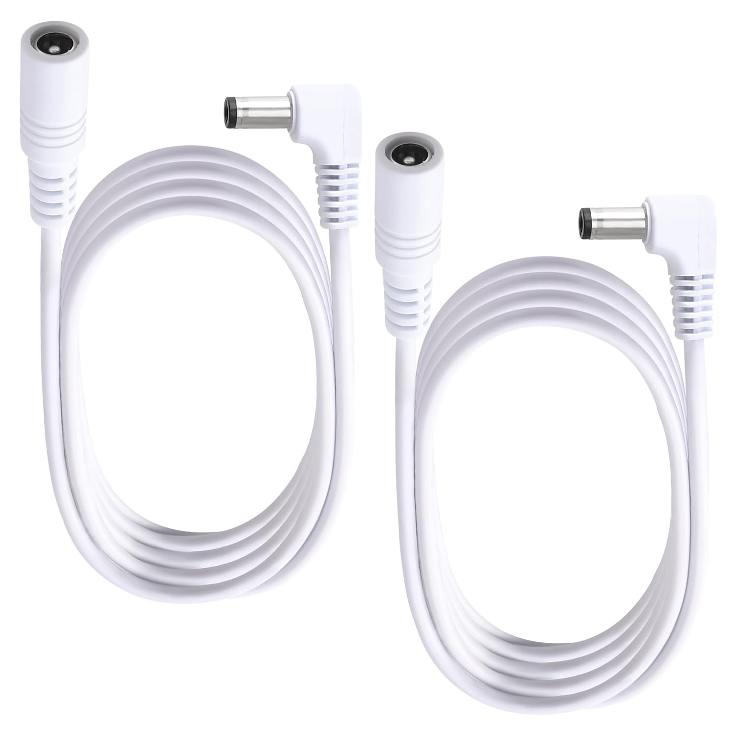 KUOQIY 2 PCS 1m 5.5x2.1 mm 24V 12V DC Power Extension Cable, Right Angle Male to Female Power Extension 22AWG, for CCTV Security Cameras, Router, White