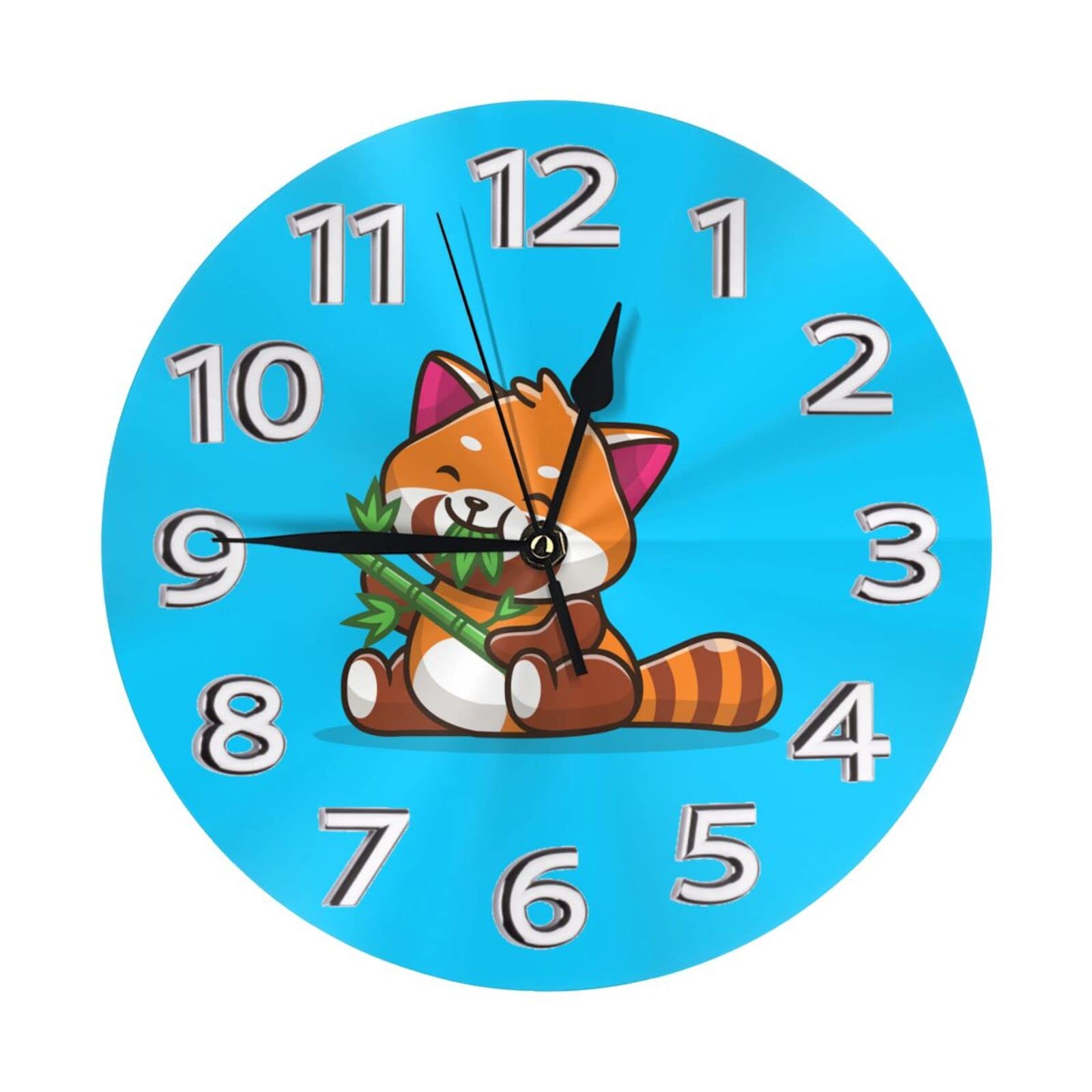 Oudrspo Cartoon Red Panda Wall Clock Silent Non-Ticking Round Wall Clock Bathroom Kitchen Clock 10in