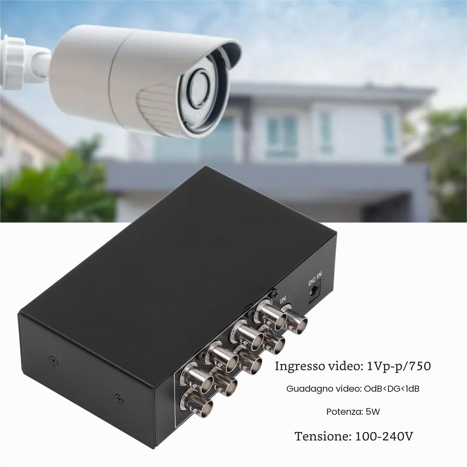 Ripartitore Video BNC, 1 Ingresso 8 Uscite 8 Porte BNC Splitter 1080P Amplificatore Distributore Coassiale per di Monitoraggio Video Telecamera di Sicurezza (Spina europea)