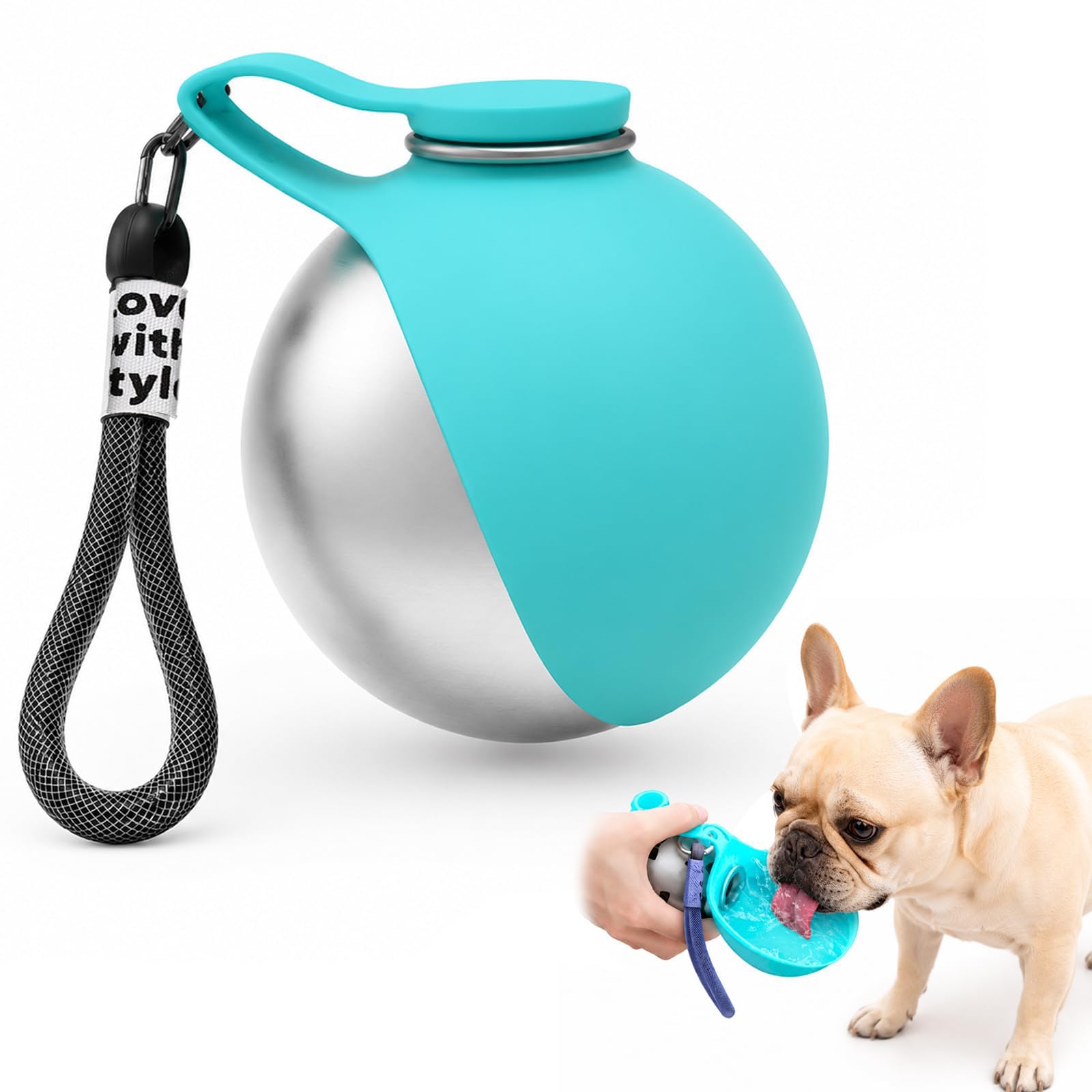 Botella de Agua para Perro, 285 Ml bebedero perro portatil, Acero inoxidable 304 con cuenco de silicona plegable, Antifugas botella agua perro para Paseos, Viajes y Senderismo (Azul, Acero inoxidable)