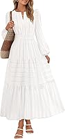 MEROKEETY Women's Long Sleeve V-Neck Tiered Cotton Midi Maxi Dress with Pockets - Casual Vacation Boho Winter Spring 2026