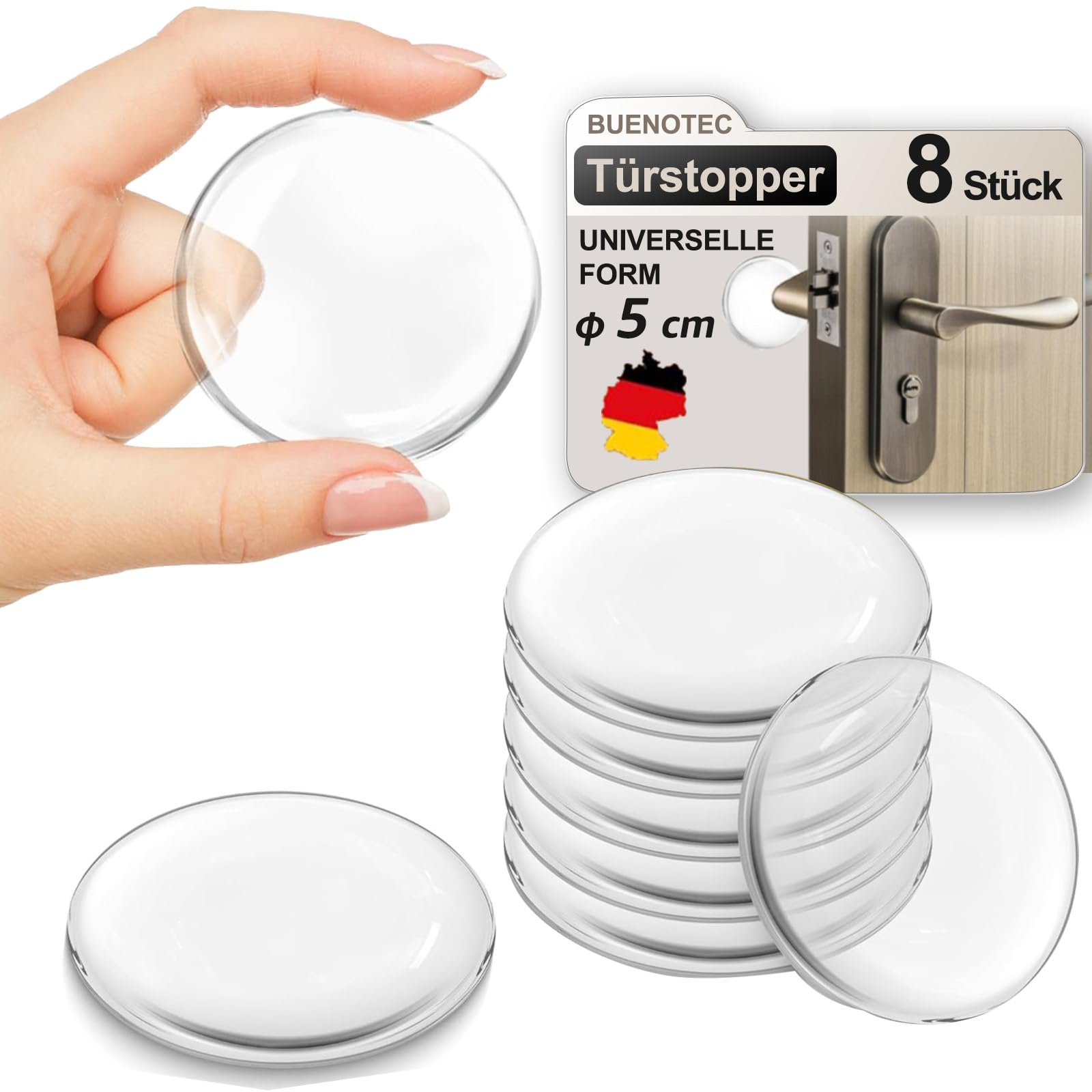 Türstopper Wand Selbstklebend 8 Stück Türklinkenpuffer Transparent - Wandpuffer als Schutz für Wand und Tür -Türpuffer Wandschutz als Gummipuffer für Türklinken gegen Türanschlag Türgriff Schutz 50mm