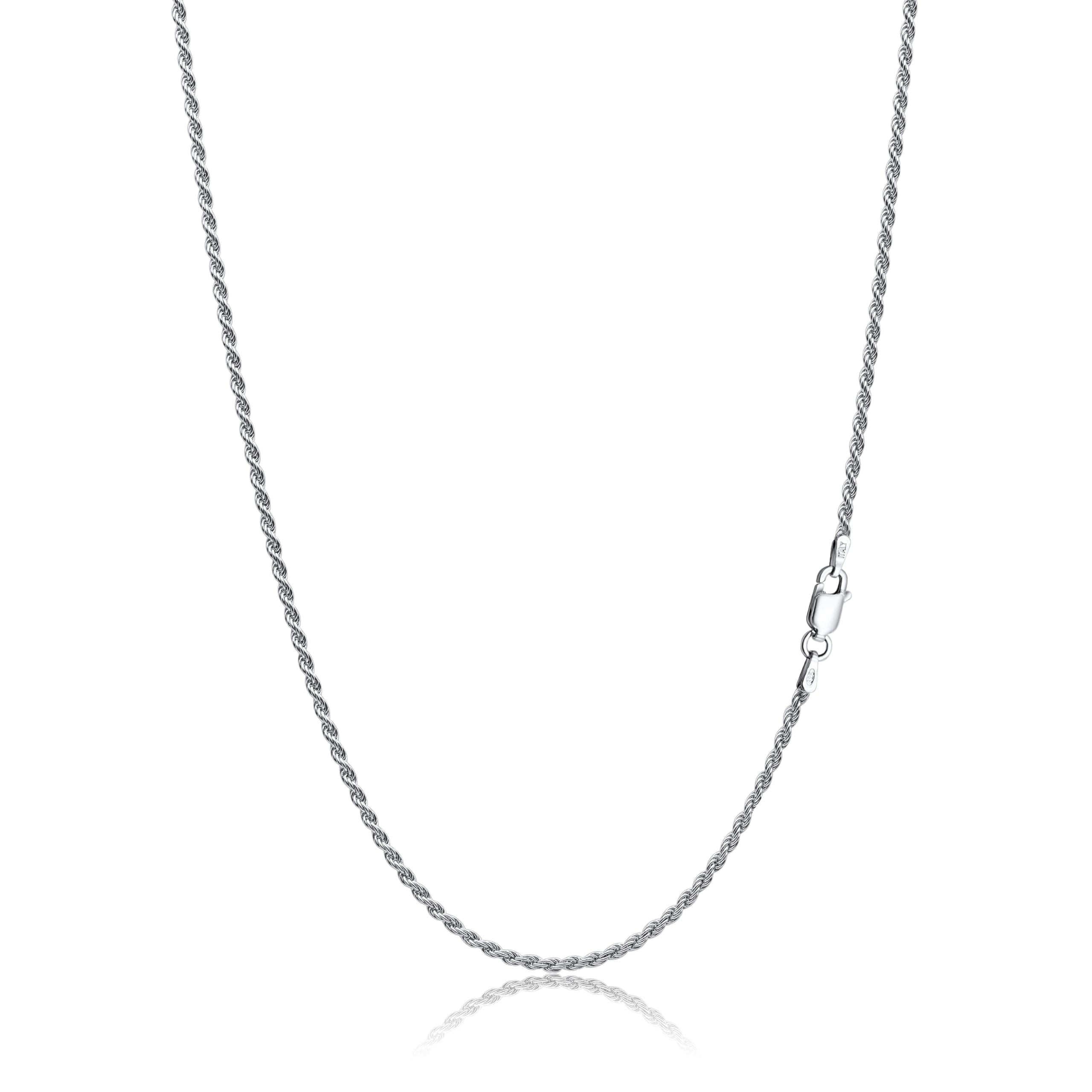 AKA Gioielli® - Cadena Trenzada 2mm Plata De Ley 925 Chapada en Rodio - Collar Cuerda Mujer Plata - Longitudes: 40 45 50 55 60 70 cm