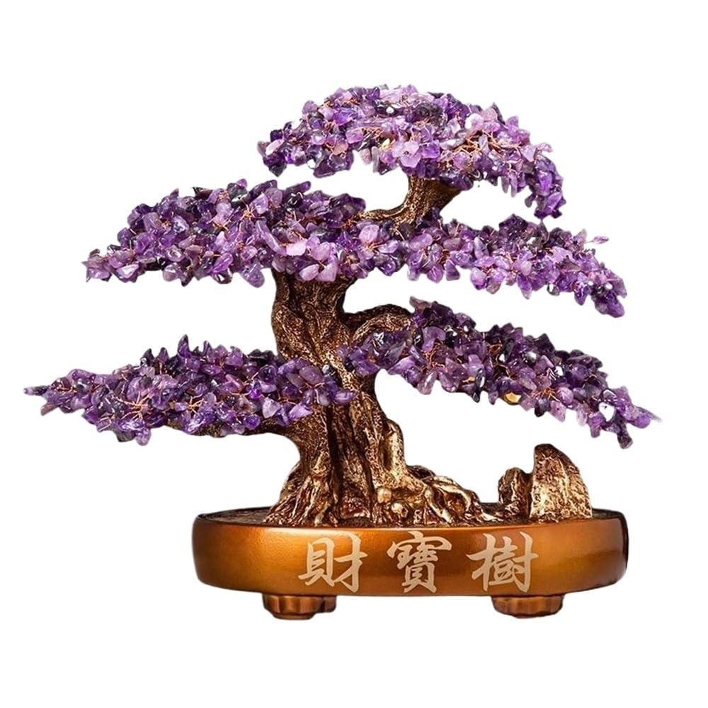 Money Tree Indoor Citrine Fortune Tree, Money Crystal, Feng Shui Luck Bonsai Decoration Office Crystal Tree(Purple)