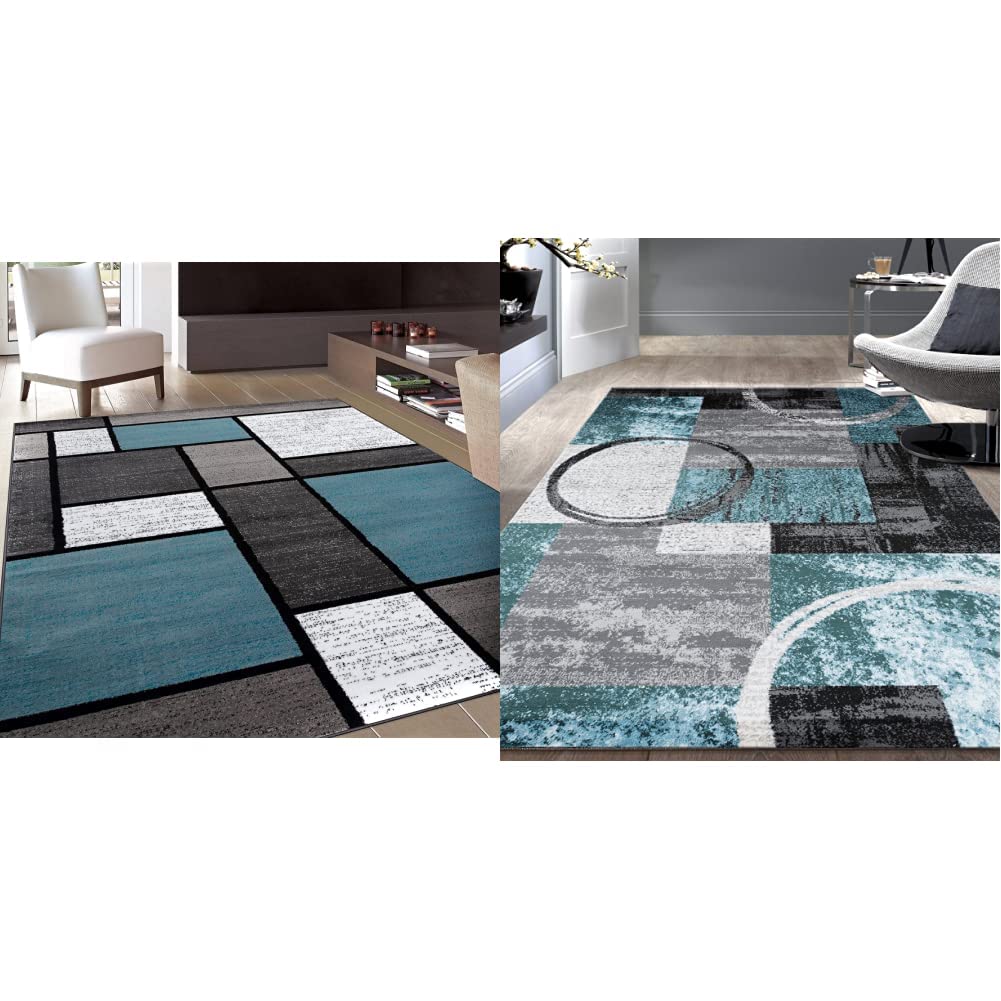 Photo 1 of (RECTANGLUAR  ONE ONLY)Rugshop Contemporary Modern Boxes, Area Rug 5' 3" X 7' 3" Blue/Gray & Contemporary Abstract Circle Design Soft Area Rug 5'3" x 7'3" Gray, Rectangular Blue 5' 3" x 7' 3" Area Rug