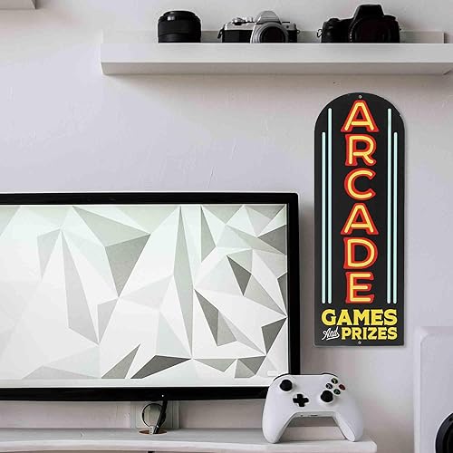 Miniatura 5 de Cartel de metal arqueado de juegos y premios de arcade  Cartel arcade vintage para sala de juegos, cueva de hombre o habitación de adolescentes