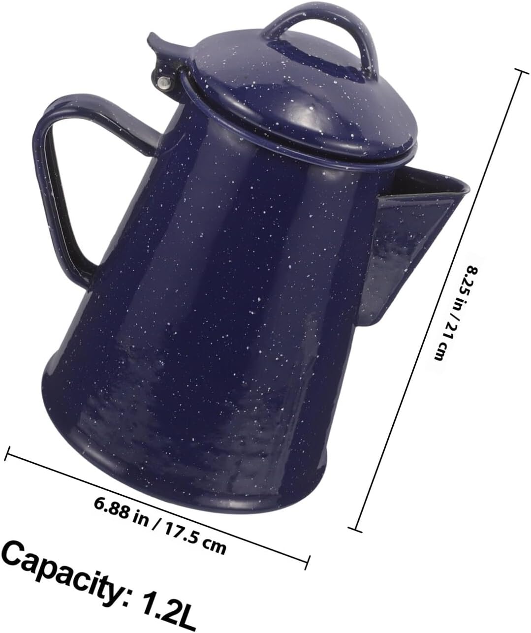 Luxshiny Enamel Coffee Pot with Handle Blue Speckled Pitcher Multipurpose Kitchen Water Pot for Tea and Camping Smooth Pour Spout Comfortable Grip for Home Office Cafe Use