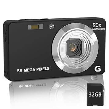 Digital Camera, 4K Cameras for Photography, Digital Point and Shoot Camera with 56Mp, 2.8Inch Screen with 32GB SD Card for Kids (Black)