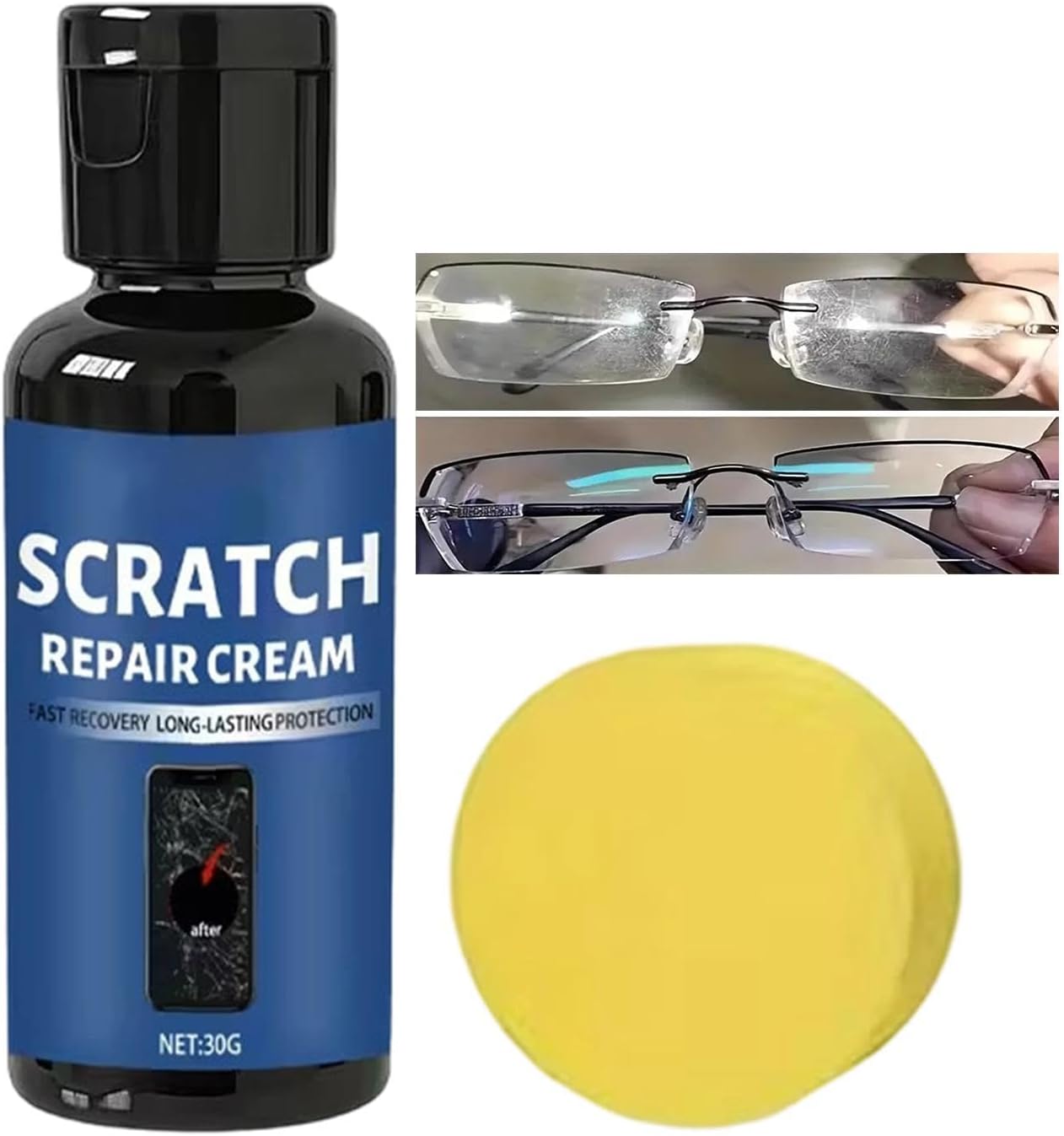 Screen Scratch Remover Kit, 30g PolishCoating Cleaner Wax, Watch Scratch Repair with Display Repair Paste, for Camera Lens with Protective Shine Cellphone Watch Sunglasses Windshield Tablet