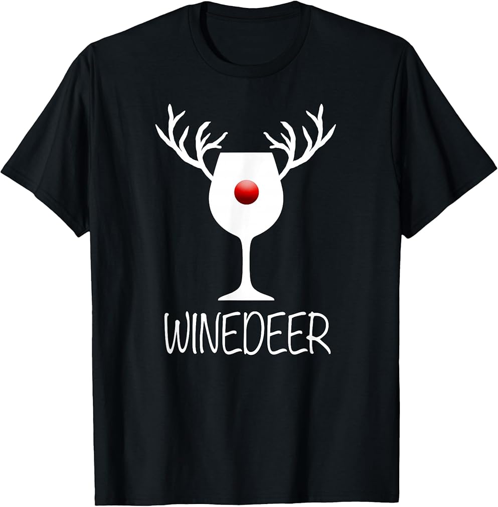 Winedeer Reindeer T-Shirt | Funny X-mas Wine Bottle Tee T-Shirt