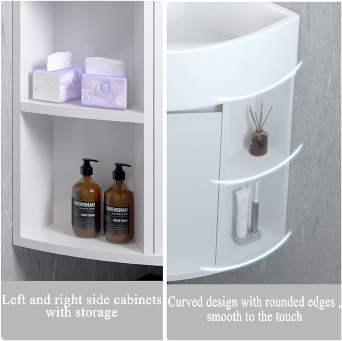 Floating Bathroom Corner Vanity with Open Shelve, White Wall Mounted Design for Small Space, Bathroom and Cloakroom, with Pop Up Drain and Installation Kit(42x42cm(16.54x16.54 in))