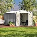 Patiowell 12 x 8 FT Outdoor Storage Shed, Steel Shed Storage House with Design of Lockable Doors, Utility and Tool Storage for Garden, Patio, Backyard, Outside use, Gray