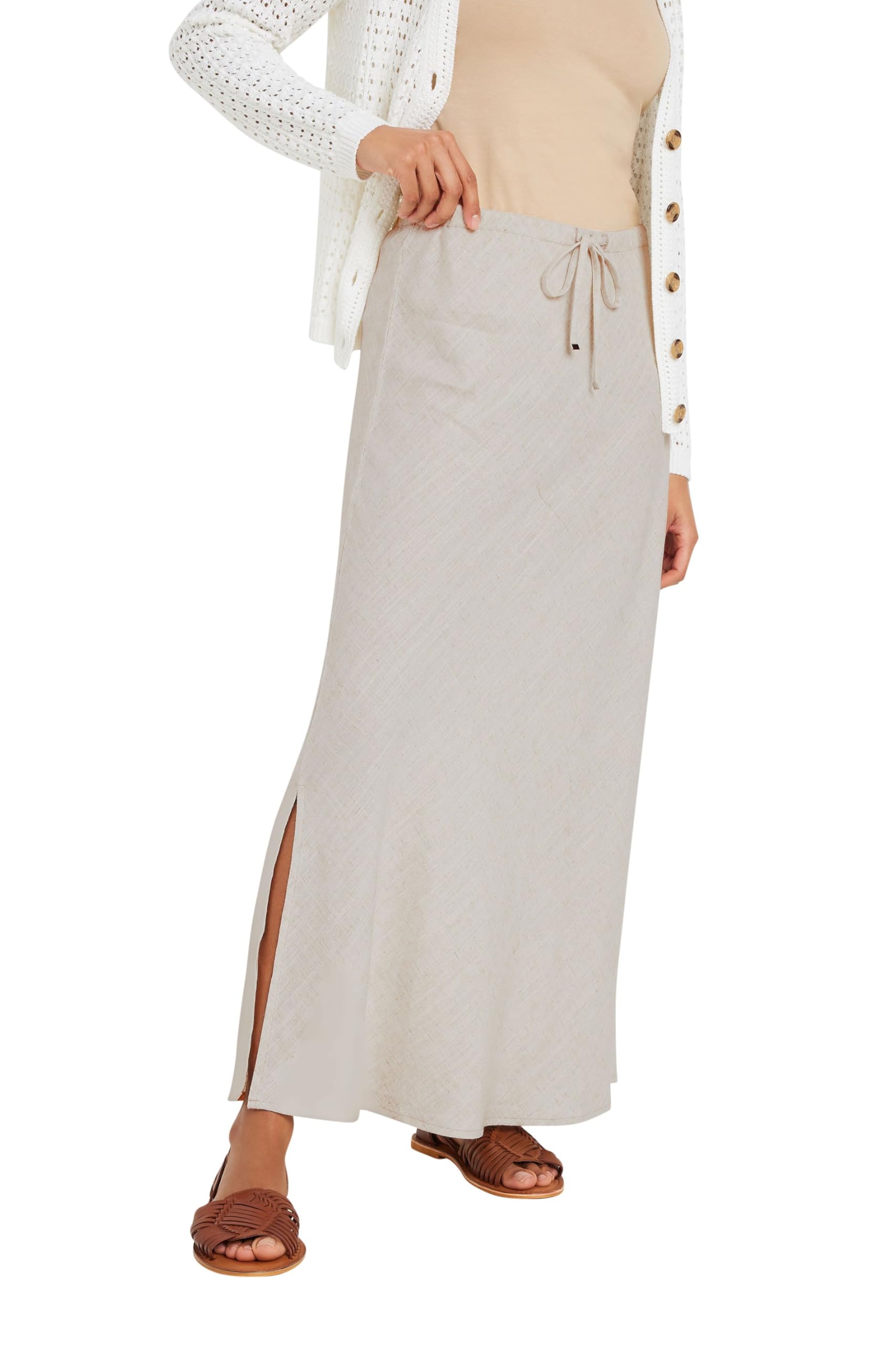 M&Co Women's Natural Brown Linen Maxi Skirt