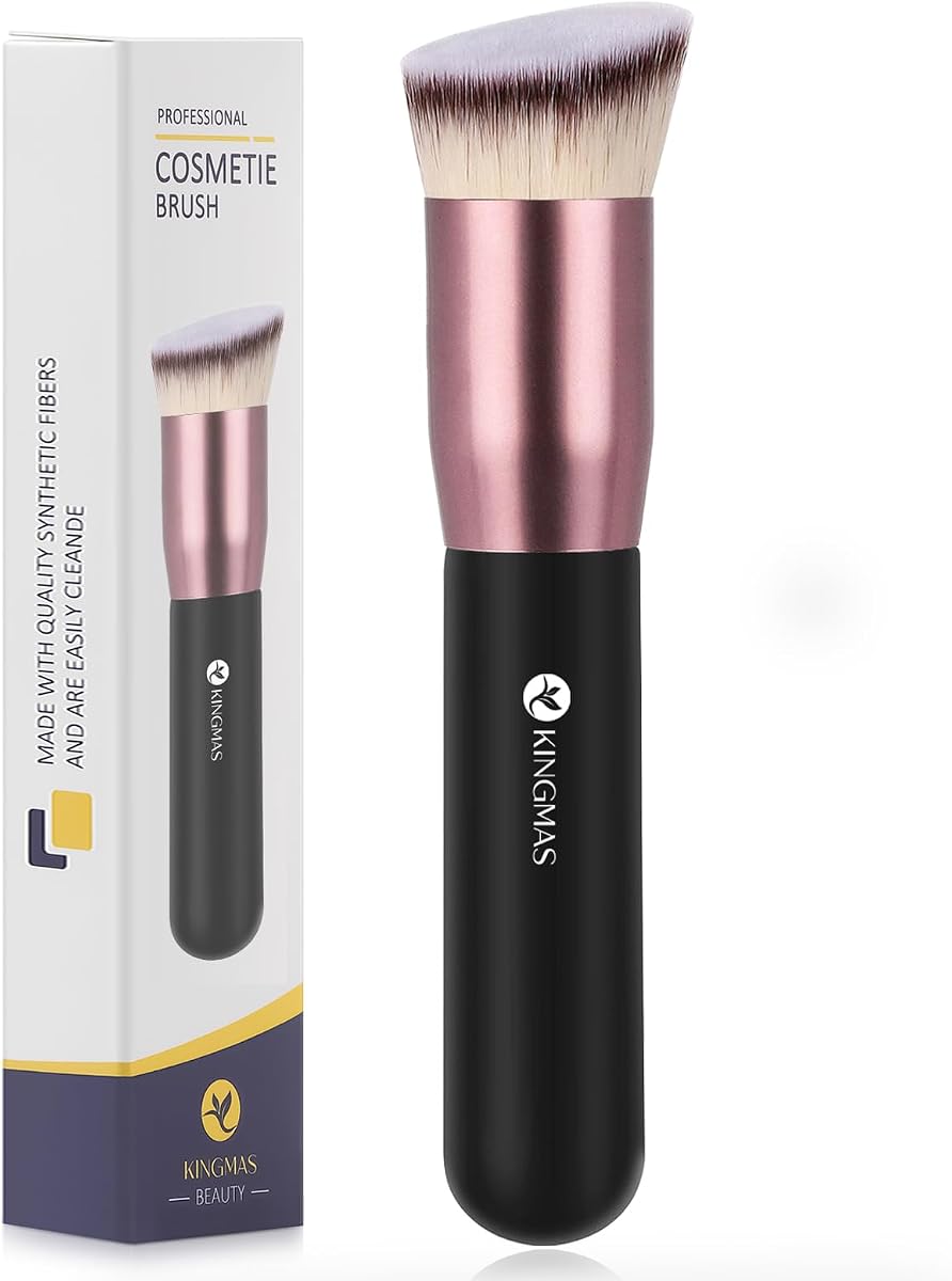 Brocha de base en ángulo superior, brocha de maquillaje Kabuki premium para líquido, mezcla, crema, polvo, colorete, pulido, punteado, herramientas de maquillaje facial, color negro