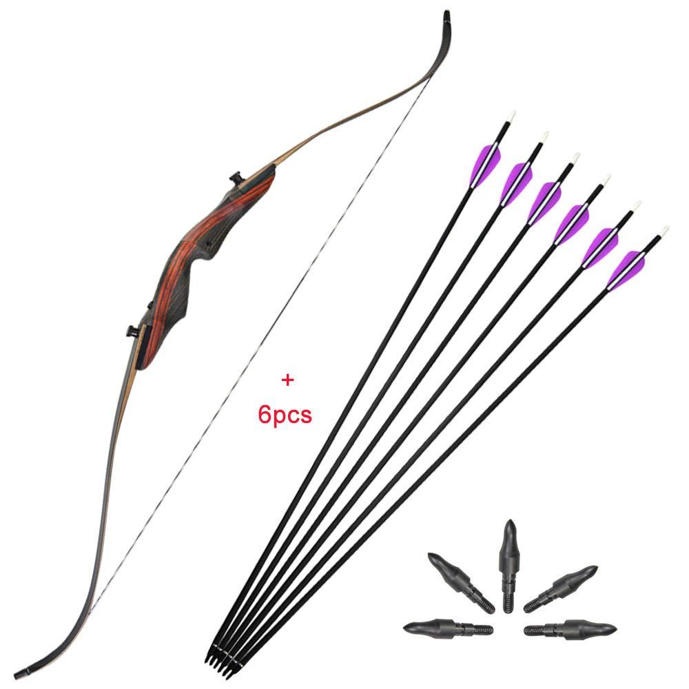 ZSHJG 62" Archery Takedown Recurve Bow Hunting Traditional Recurve Bow Wooden Riser 20lbs-60lbs Longbow for Right Hand Adult and Beginner Hunting Shooting Target Games (Black/Bow+arrows, 20lbs)