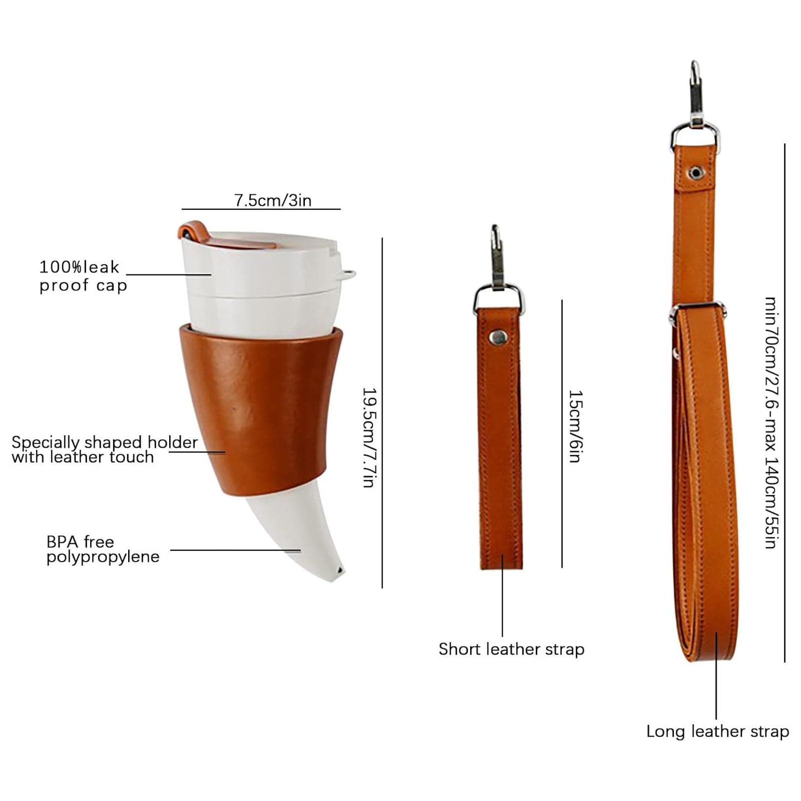 Reise-Kaffeetasse aus Edelstahl, Wikingerhornform, 340 ml