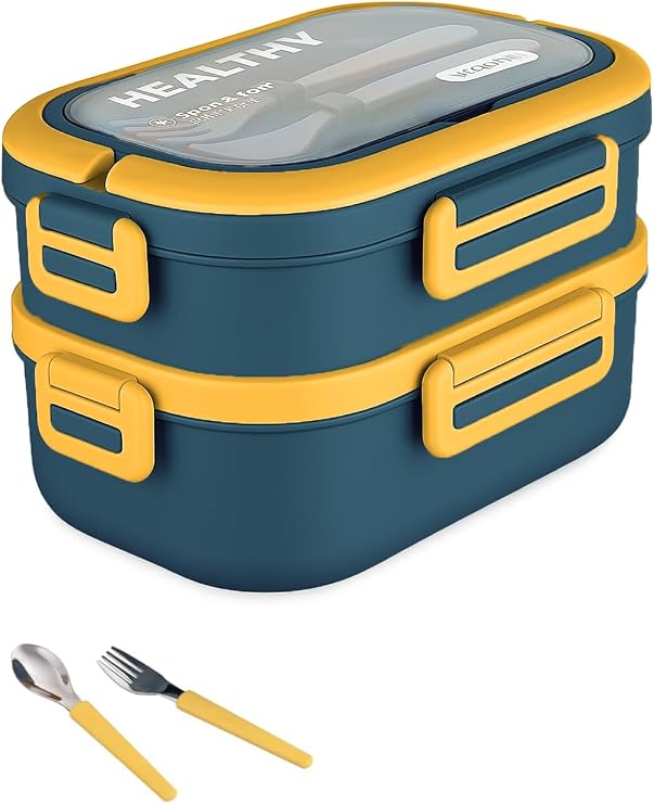 1650 ML Two Layers Three Compartment Stainless Steel Lunch Box New Generation Lunch Box - With Spoon And Fork -6715