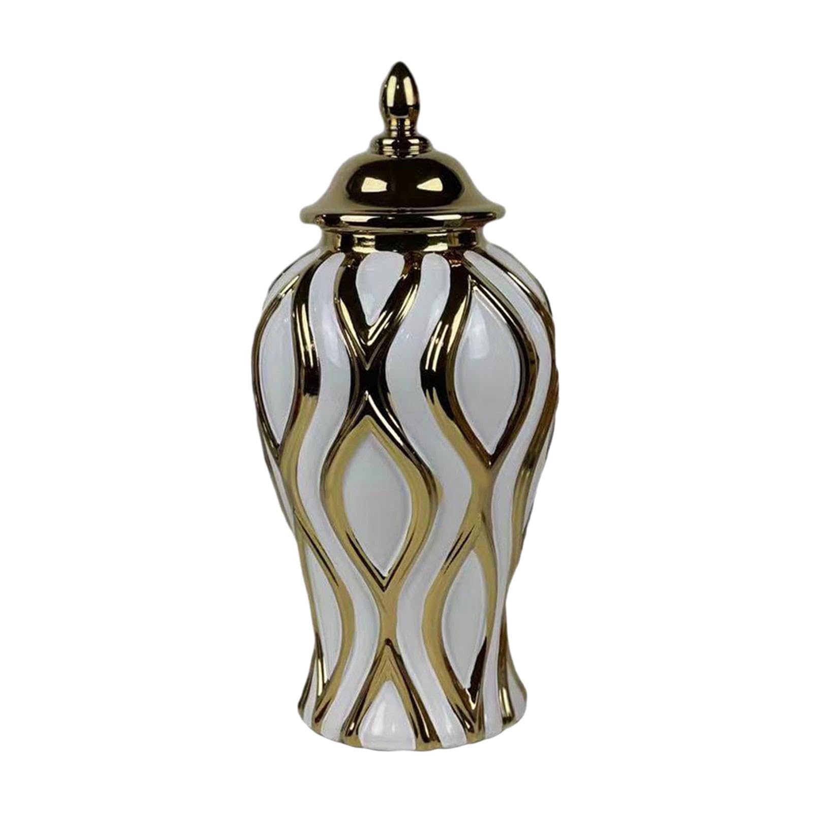 Weißgold-Porzellan-Ingwerglas mit Deckel, handgefertigt, dekorative Vase für Zuhause, Büro, Party, Dekoration, mittelgroßes Ingwerglas für den Schreibtisch
