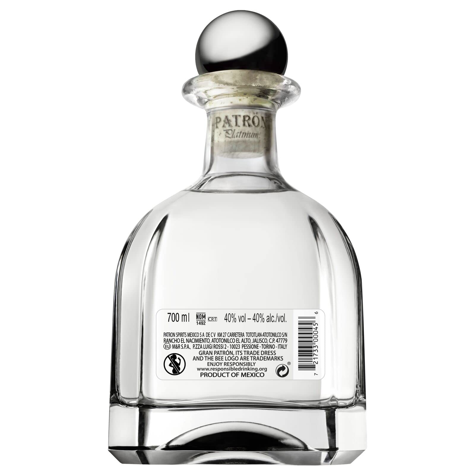 Gran PATRÓN Platinum Ultra-Premium-Tequila aus 100 % besten blauen Weber-Agaven, in Mexiko in kleinen Chargen handdestilliert, 40% Vol., 70 cl/700 ml
