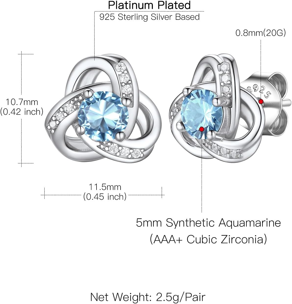 Suplight Love Knot Birthstone Earrings for Women, S925 Sterling Silver Earrings Flat Back Diamond Stud Earrings Christmas Gifts for Women Emerald Sapphire Earrings Birthday Gifts for Women Wife Mom - Image 7