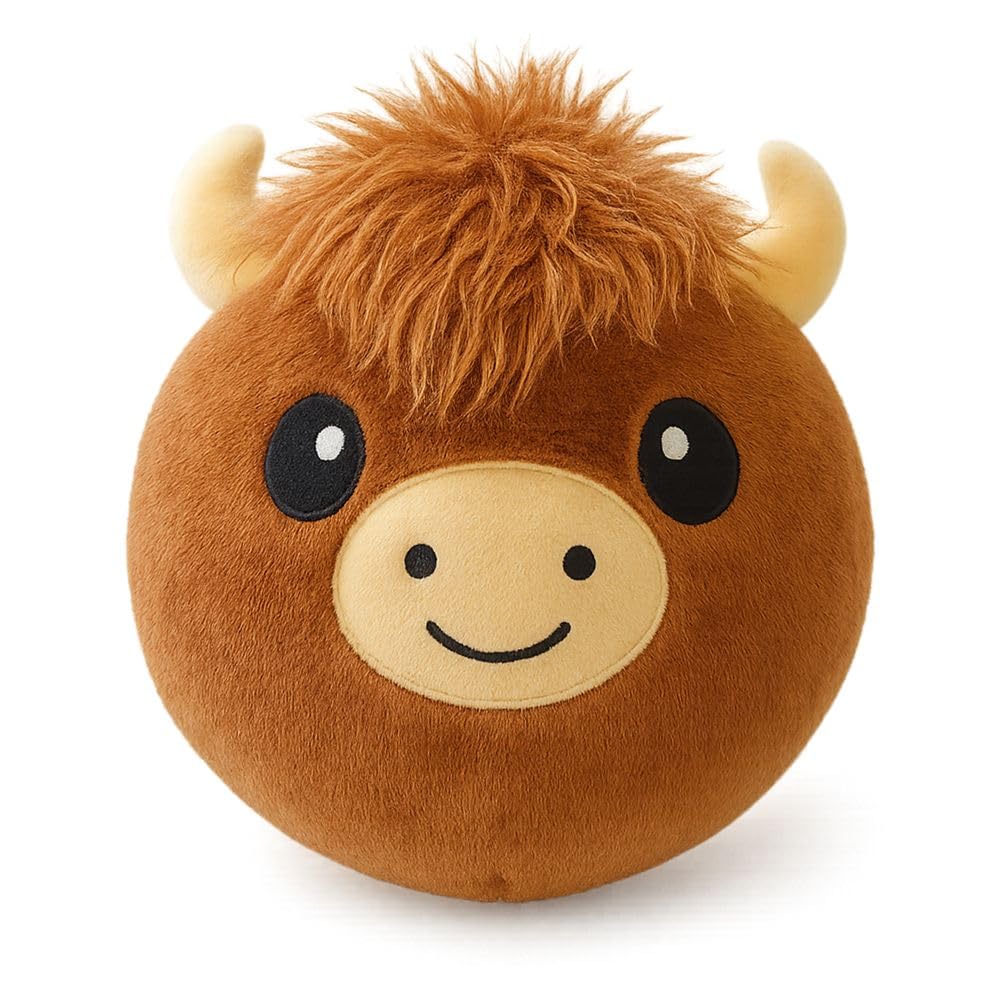 Keycraft Pumpin Plushies Highland Cow โ Inflatable Soft Ball Plush Toy with Air Pump โ 9โณ Cute Highland Cow Plush โ Sensory Squeeze Toy for Kids โ Gift for Ages 3+
