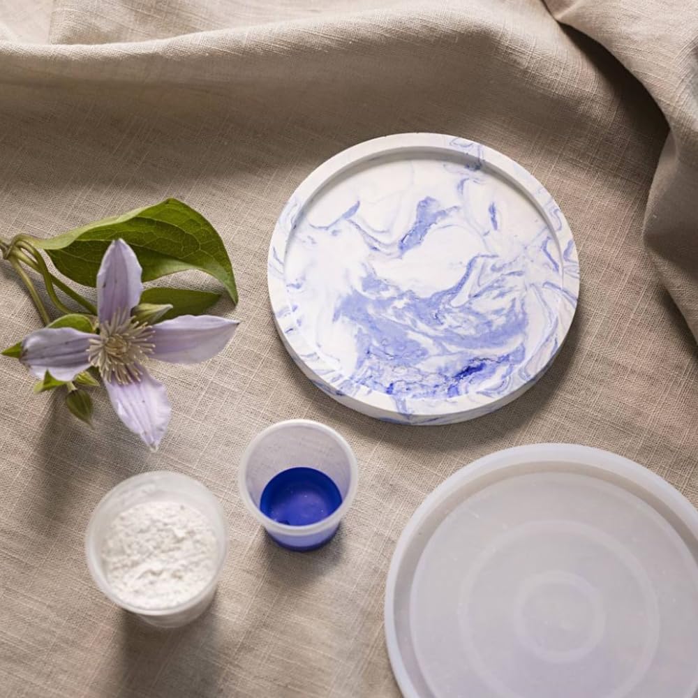 Creativ Company Starter Creative Set Resin Casting Round Tray with Marbling in Blue and White for Creating Beautiful Decorations