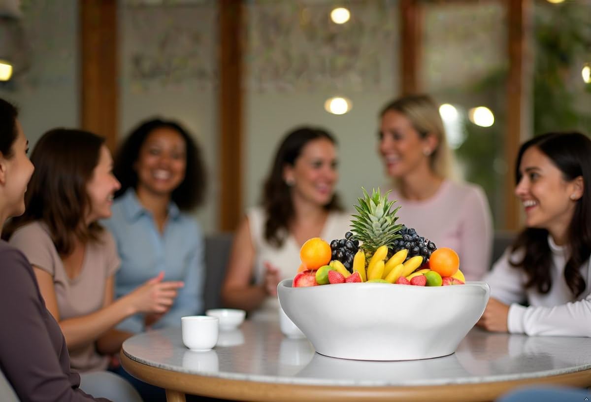 Fruttiera in Ceramica Bianca 32cm, Ciotola Grande per Frutta e Insalata, Porta Frutta Moderno per Cucina e Arredamento