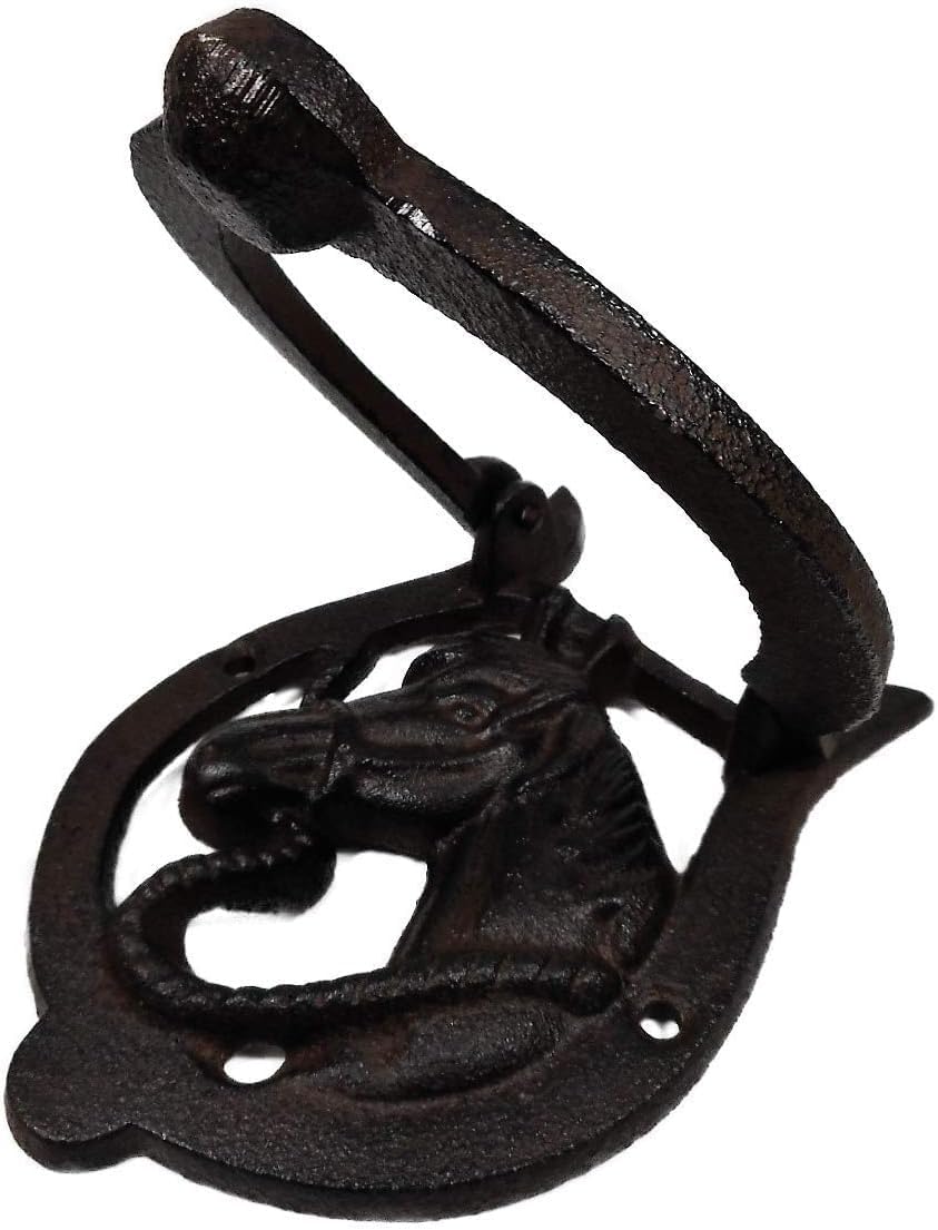 Generisch Cast Iron Door Knocker Horseshoe Horse Head 16 x 11 cm Horse Figure Decoration GTT L199