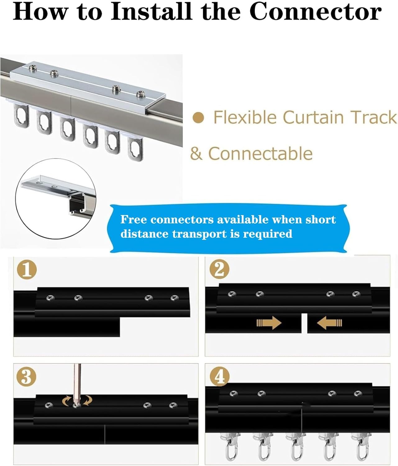 Heavy Duty 1M-5M Aluminum Sliding Curtain Track System - Ceiling & Wall Mounted Rail with Rollers, Ideal for Living Room, Bedroom, Hotel - Gold Curtain Rod Brackets, 400cm Length