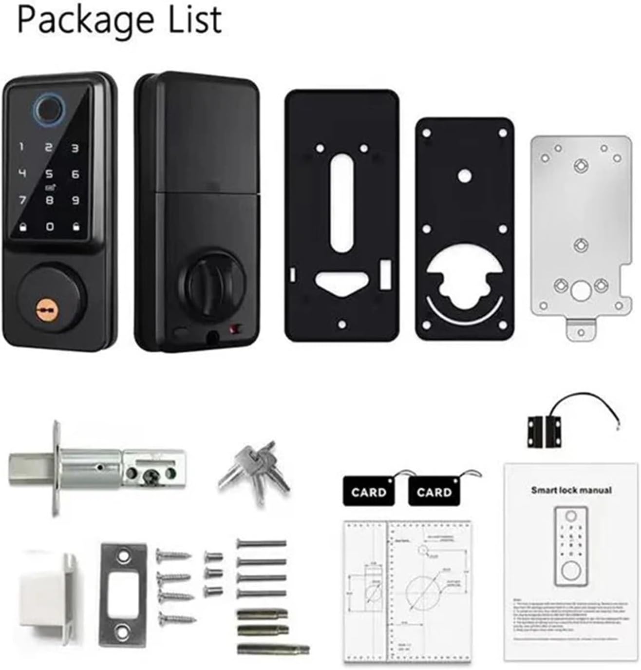 FJZKTEG Tuya WiFi Fingerprint Door Lock Package Contents