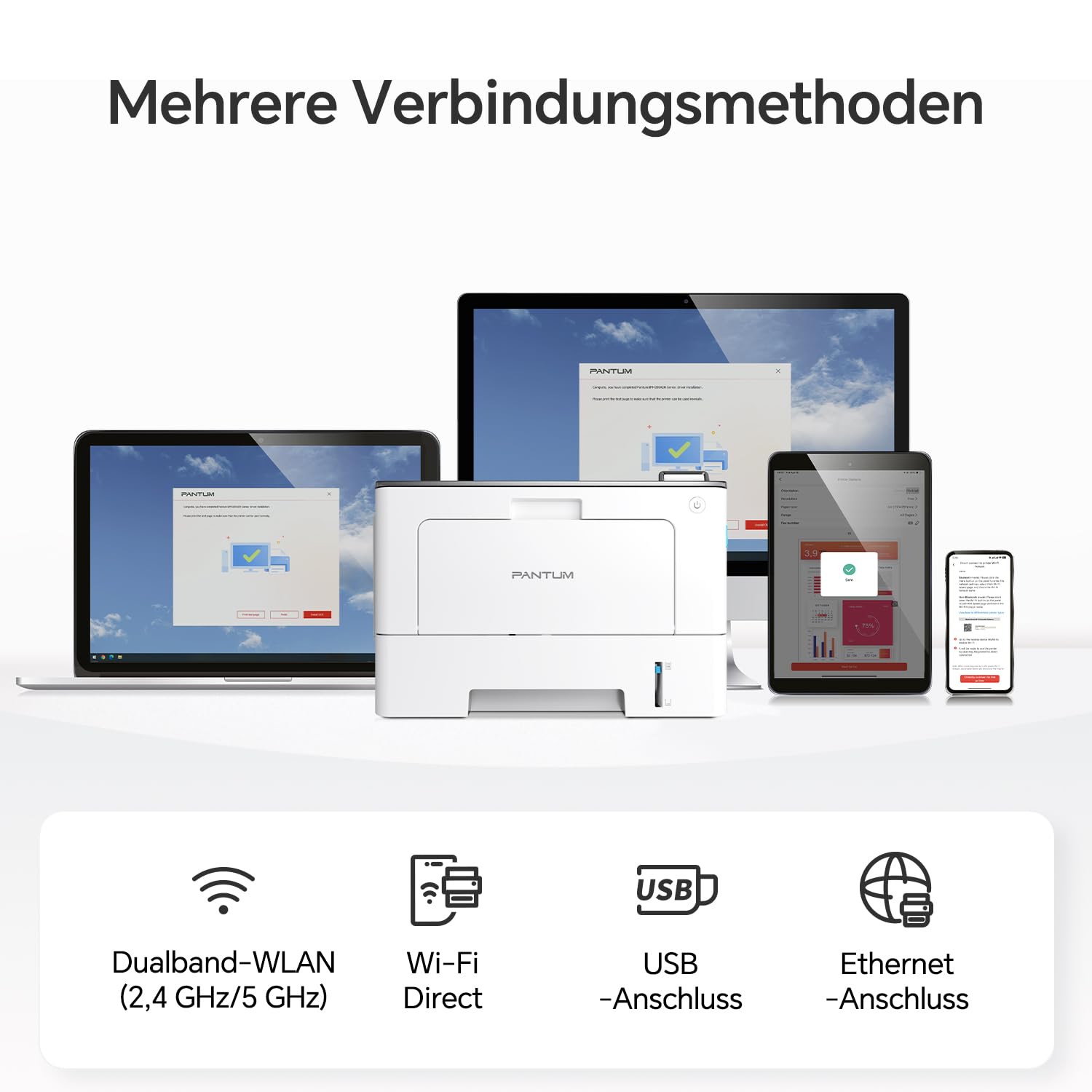 PANTUM BP5200DW Laserdrucker Schwarz Weiss, WLAN Drucker, Hohe Druckgeschwindigkeit 42 ppm, Automatischer Duplexdruck, USB, Ethernet, Airprint, A4, Inklusive 3000-Seiten-Starter-Tonerkartusche
