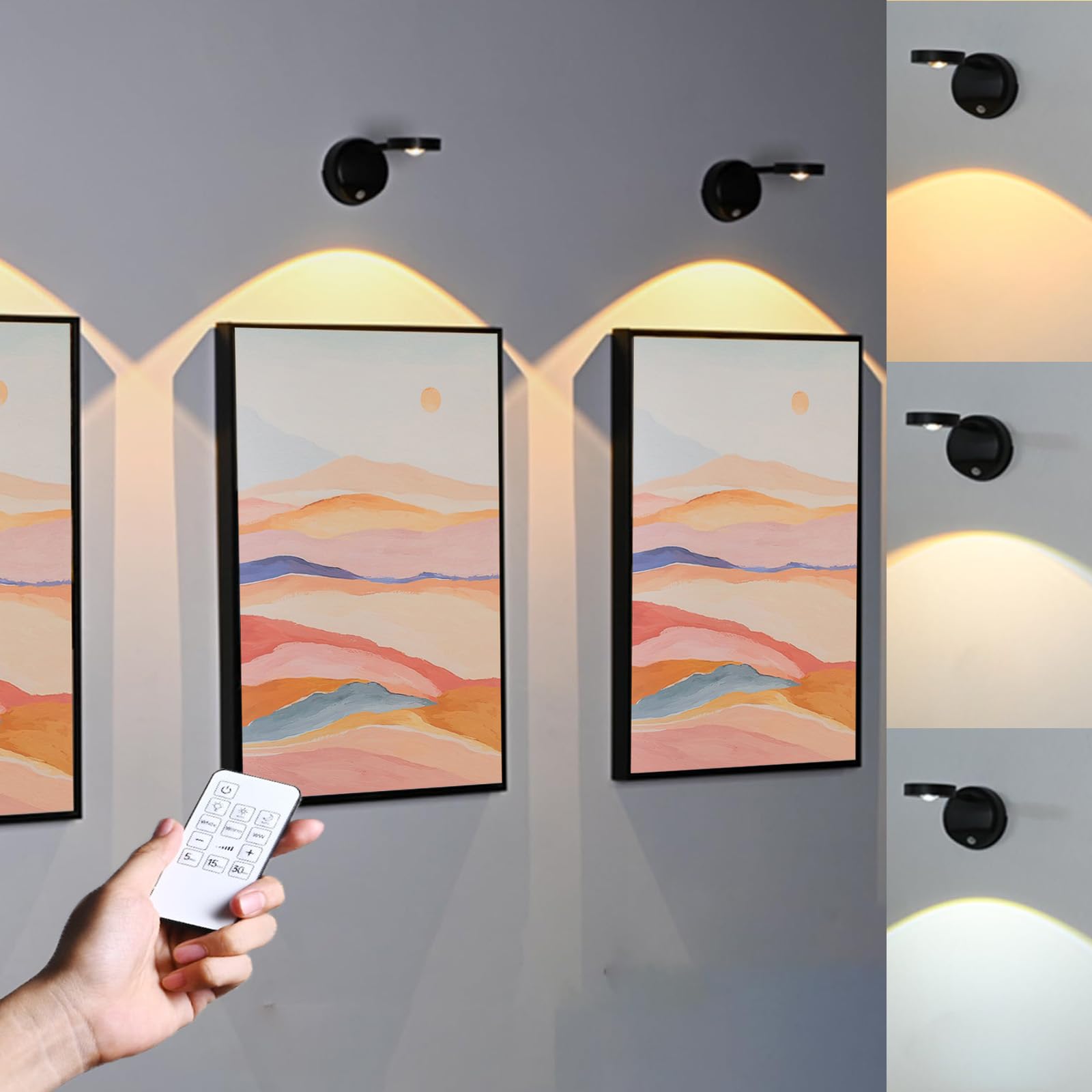 RYGDENG Picture Lights for Wall Art, 2 Pack Battery Operated Motion Sensor Cordless Picture Lights with Remote, Adjustable Picture Frame Lights 3 Color, Portrait Lights on Wall