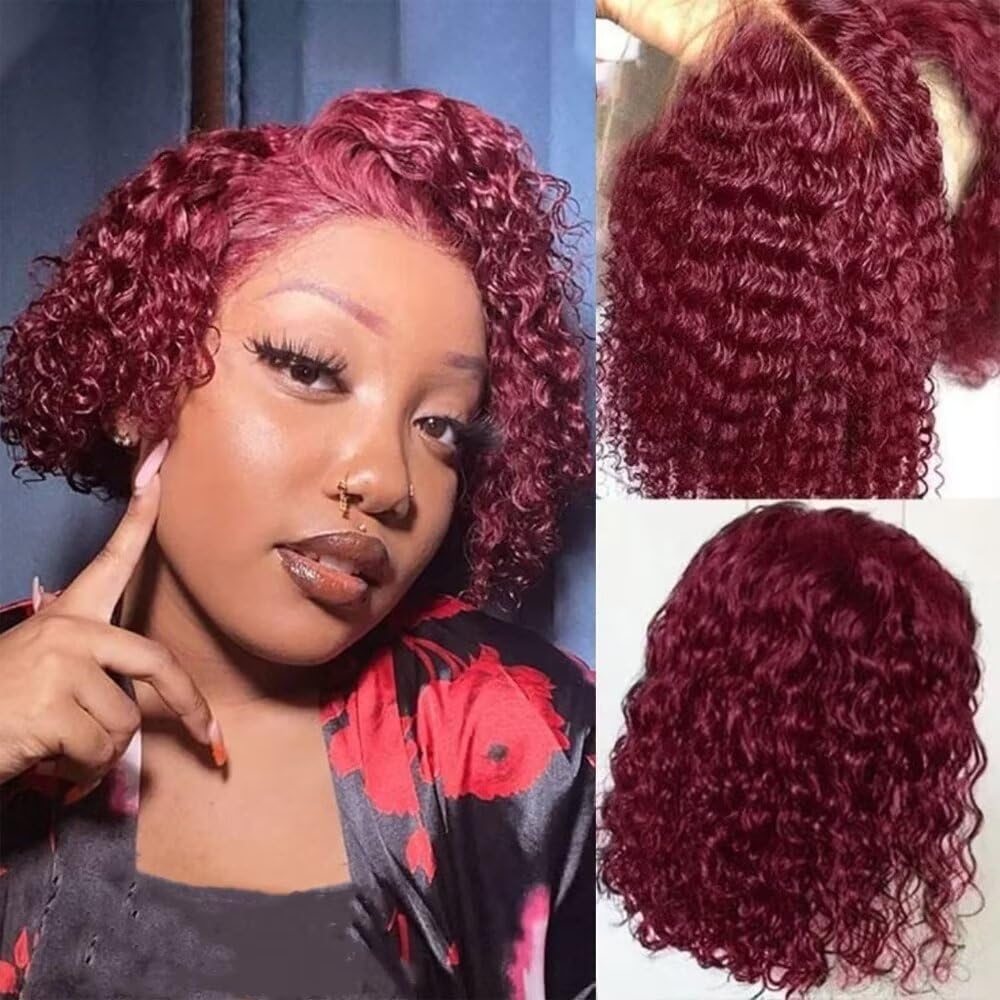 Amazon.com : 99J Burgundy Kinky Curly Lace Front Wigs Human  display picture 1