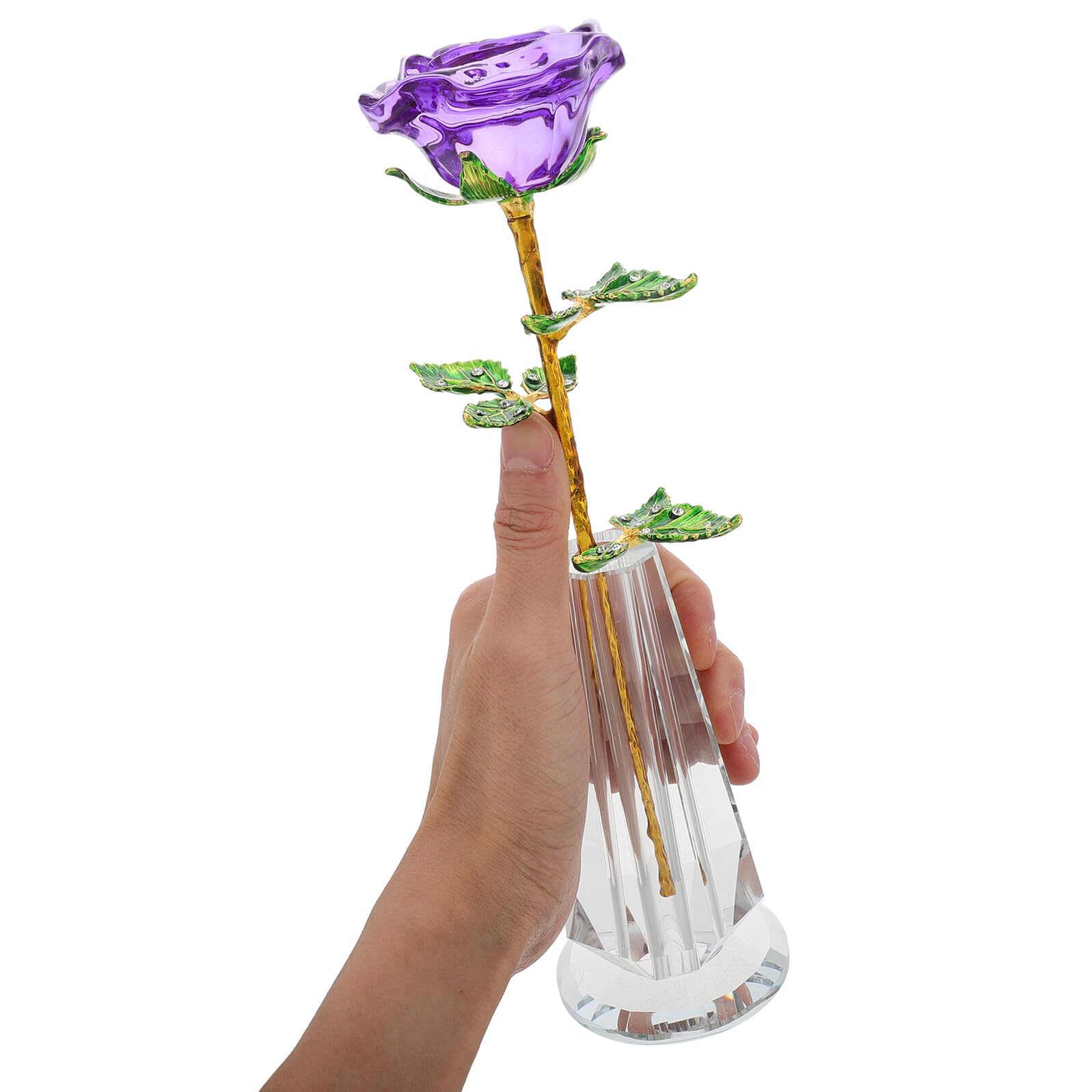 Healifty Figura de Rosa de Cristal Morado con Florero Estatua Coleccionable para Decoración de Aniversario Centro de Mesa Romántico para Regalos Mujer y Adornos de Boda