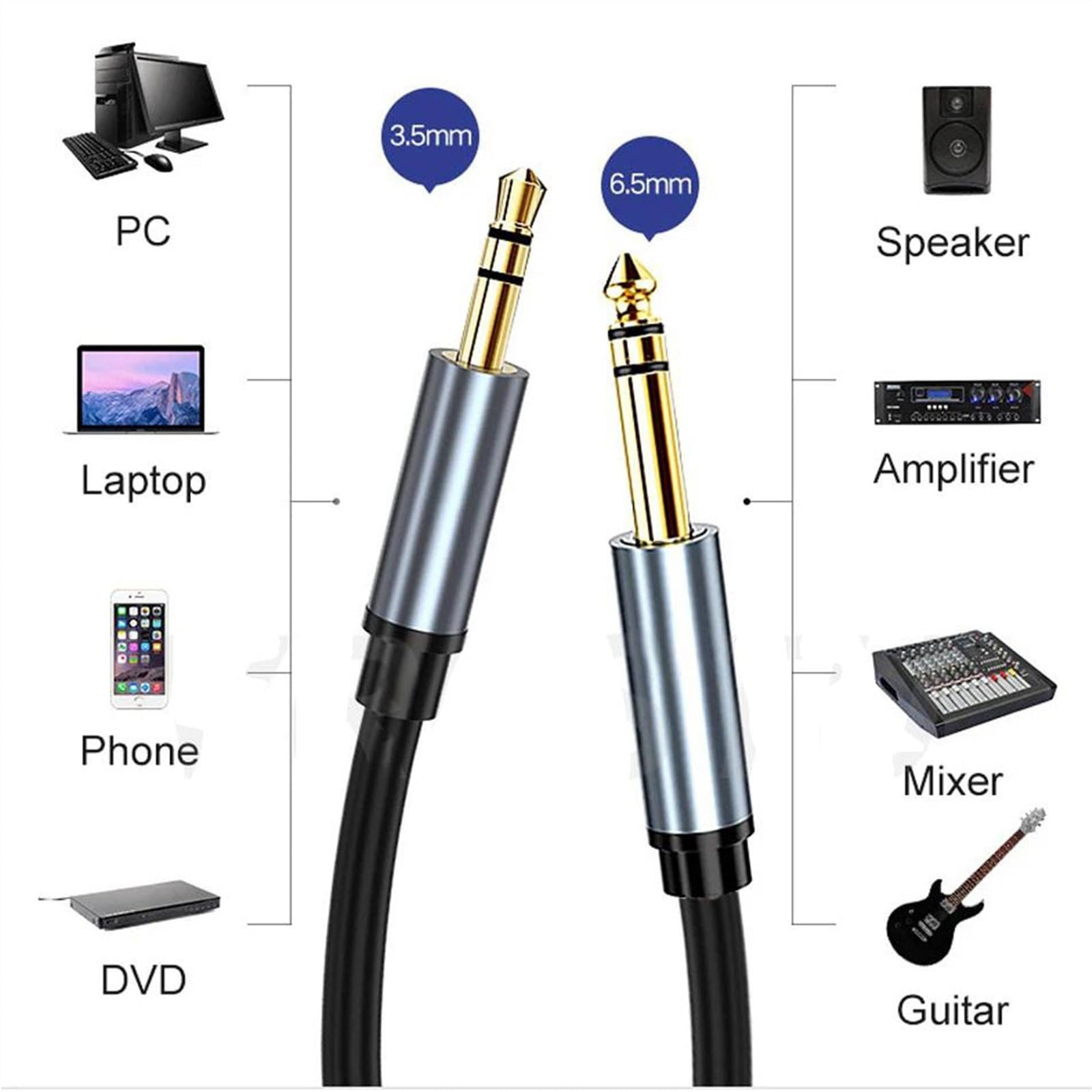 3,5 Mm Do 6,5 Mm Męski Kabel Audio Z Adapterem Jack Do Wzmacniacza Miksującego, Głośnika Gitarowego Kabel do Instrumentów Gitarowych (Color : 5m)