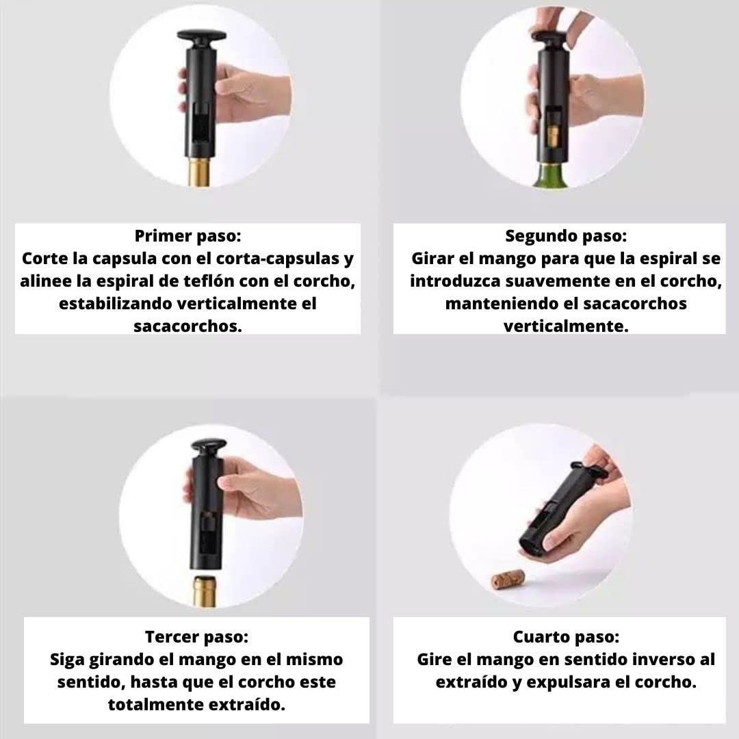 Cavatappi Vino Manuale Rolling 2 In 1 - Con Tagliacapsule, Ergonomico, In ABS Nero, Per Apertura Facile - Foto 4