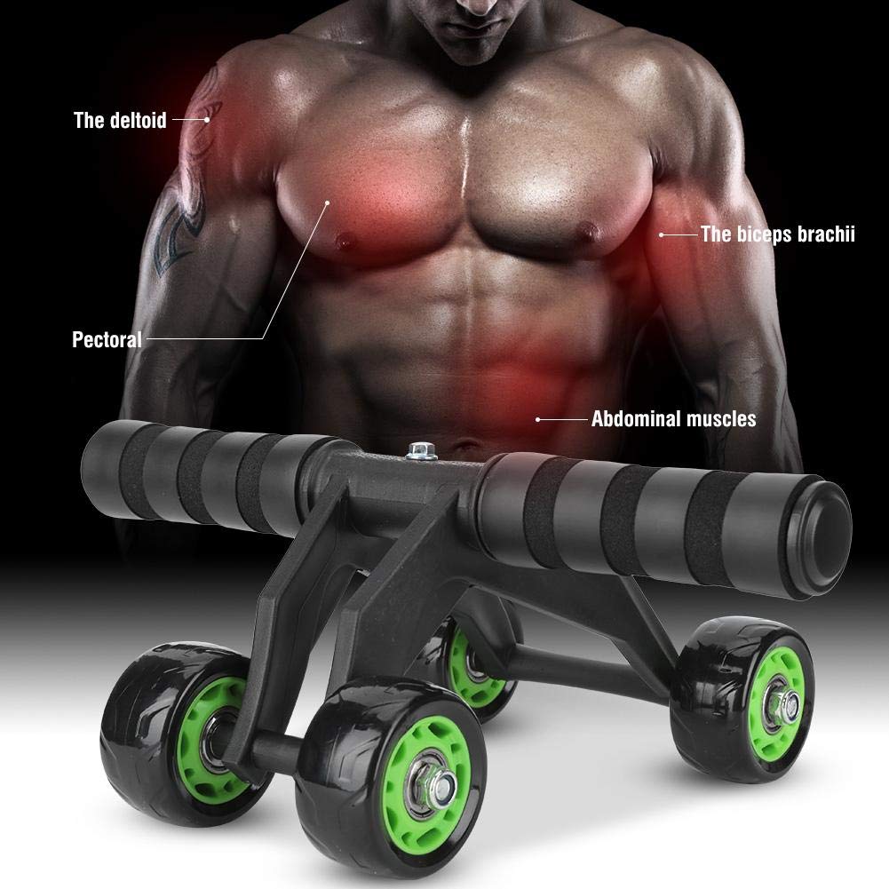 Bauchmuskel-Roller für Bauchmuskeltraining, 4 Räder, Workout-System, mit Knieschoner, Trainingsgerät für Zuhause, Bauchmuskeltraining, für Männer/Frauen (grün + schwarz)