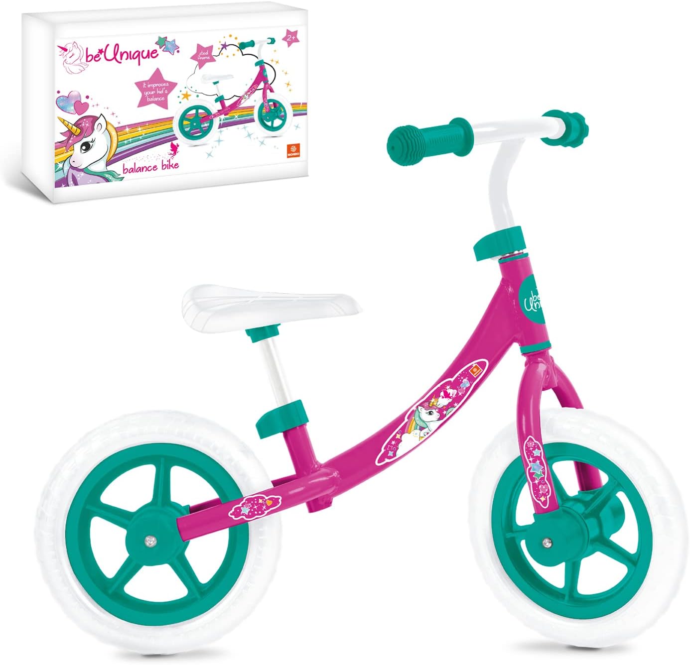 Mondo Toys - Unicorn Balance Bike - Bicycle Without Pedals for Children - Weight up to 25 kg. - Colour: White/Blue/red - 28480