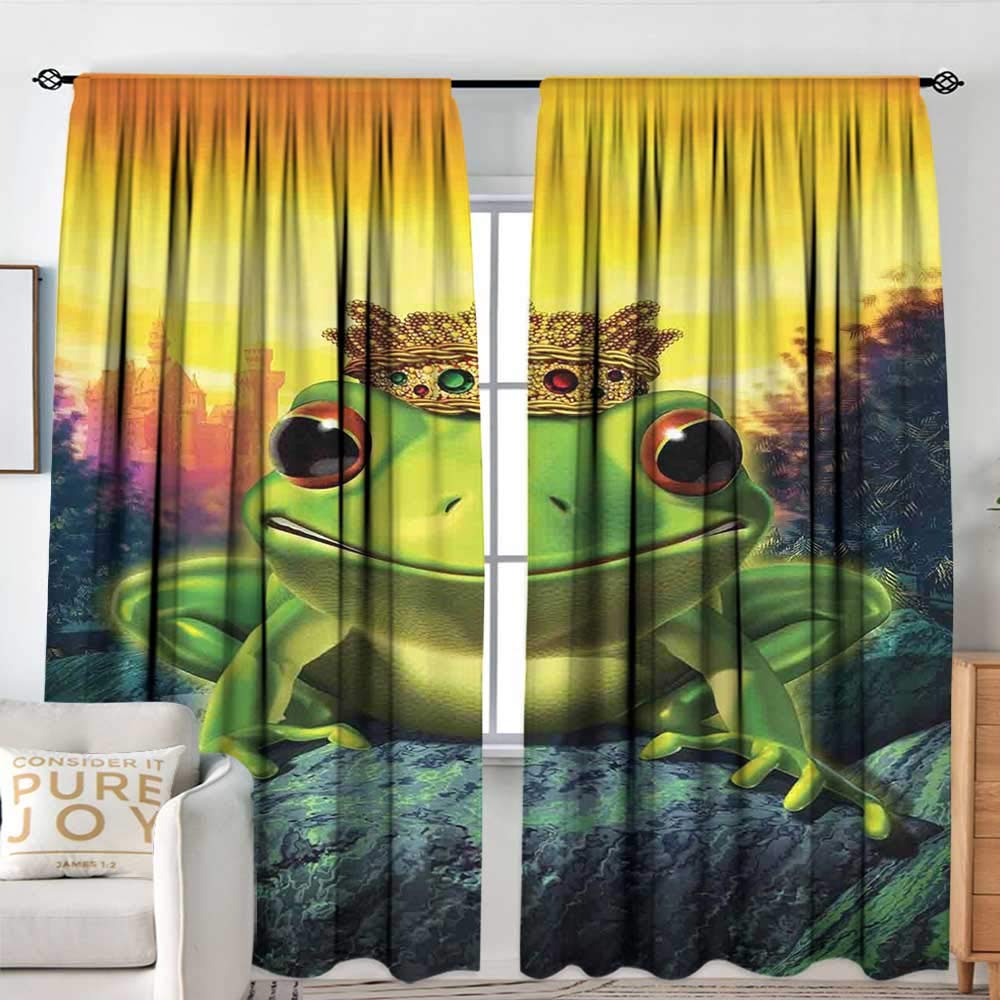 NUOMANAN Decor Waterproof Curtains Animal,Frog Prince with His Golden Crown on The Rocks Fairytale Soul Mates Illustration,Green Yellow,Blackout Draperies for Bedroom Living Room 60"x84"