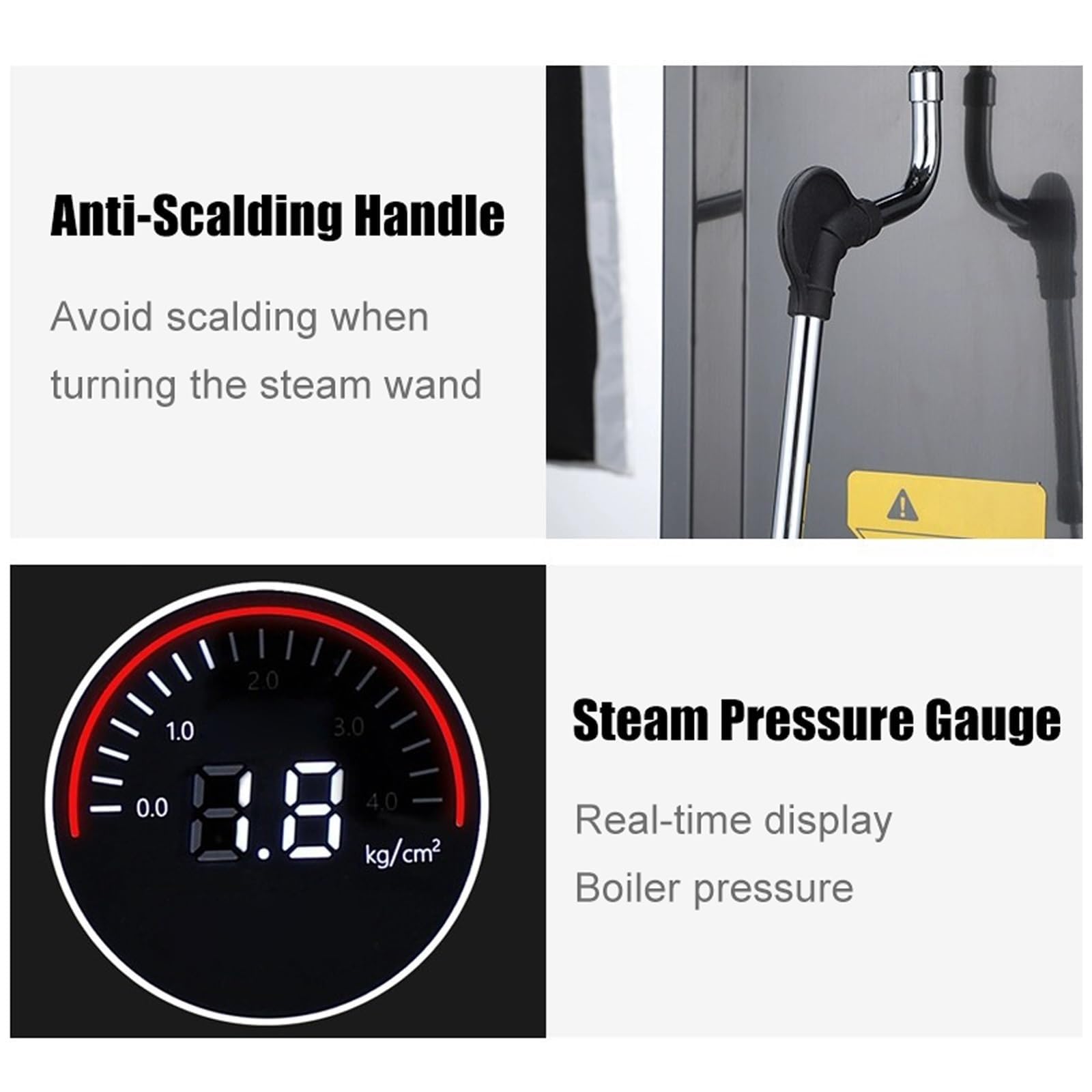 Komercyjny spieniacz do mleka Steam, 3000 W, szybko nagrzewający się spieniacz do mleka z wyświetlaczem LED, pojemność 8 l/2,11 galona, do barów, kawiarni, cukierni i sklepów z napojami(Black)