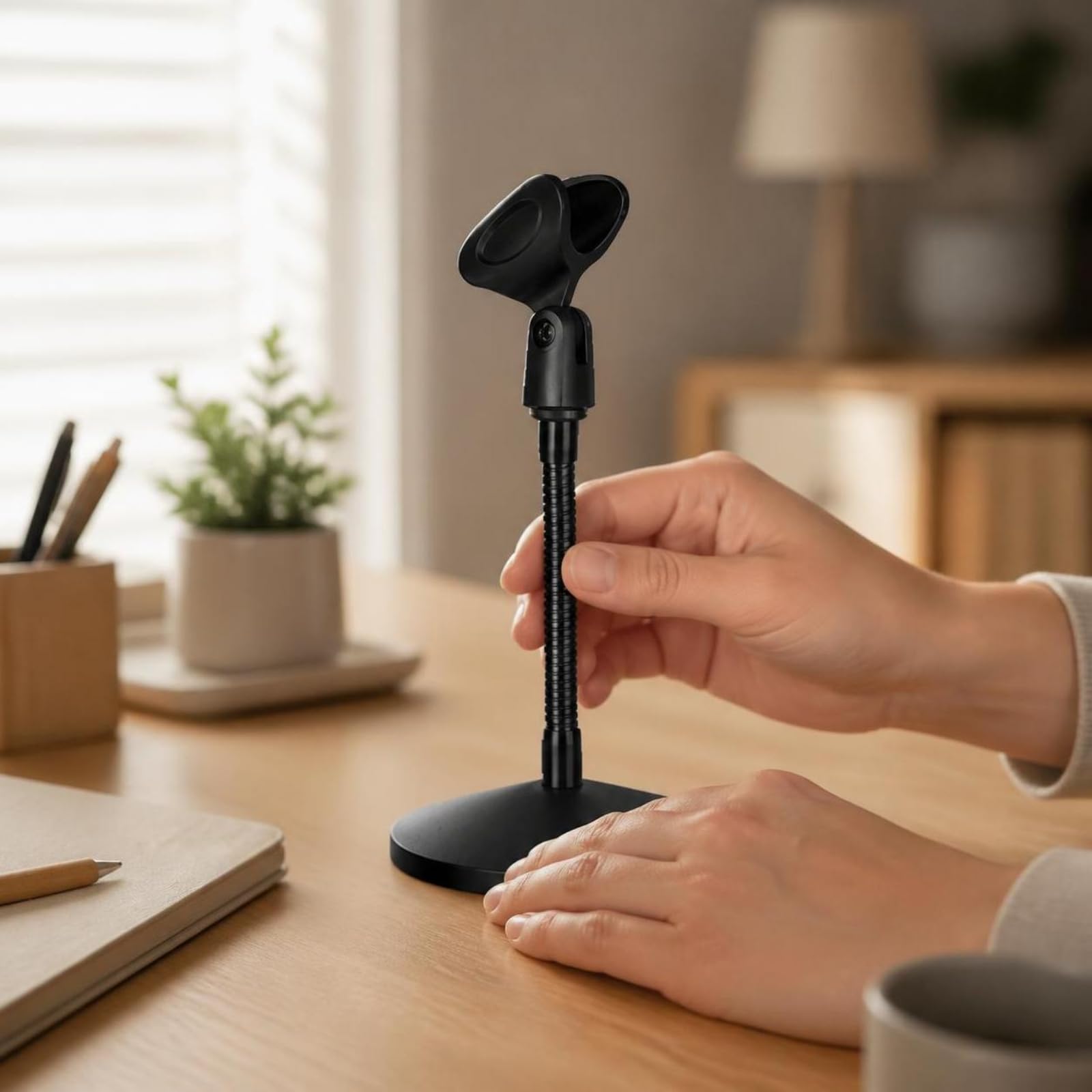 Soporte Micrófono para Mesa Universal | Base Redonda Estable, Resistente, Soporte Micrófono con Cuello Cisne, para Reuniones Virtuales,