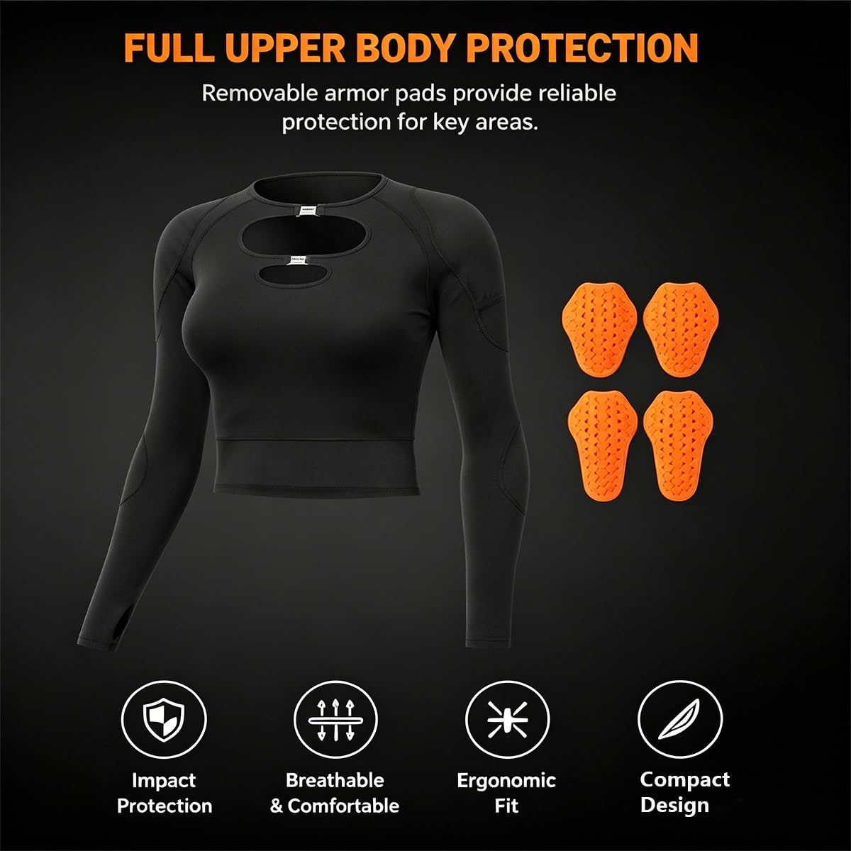 sous-vêtement de Protection Moto pour Femme avec Protections Amovibles – Haut de Compression à Manches Longues pour Moto, Cyclisme, Skateboard et Sports de Plein air(Size:L,Color:Blanc)