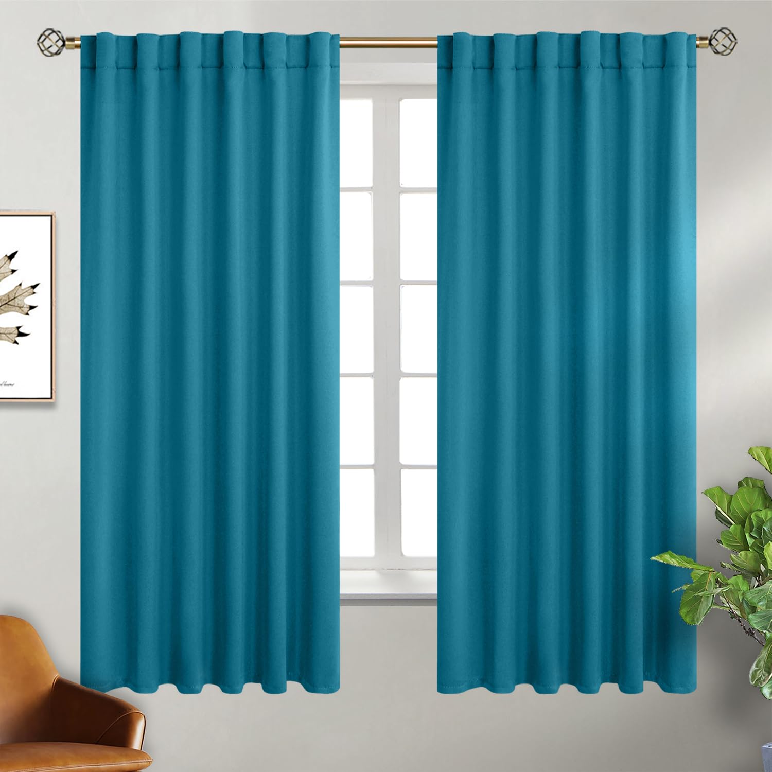 BGment Rod Pocket and Back Tab Blackout Curtains for Bedroom - Thermal Insulated Room Darkening Curtains for Living Room, 2 Window Curtain Panels (52 x 63 Inch, Peacock Blue) — image 1