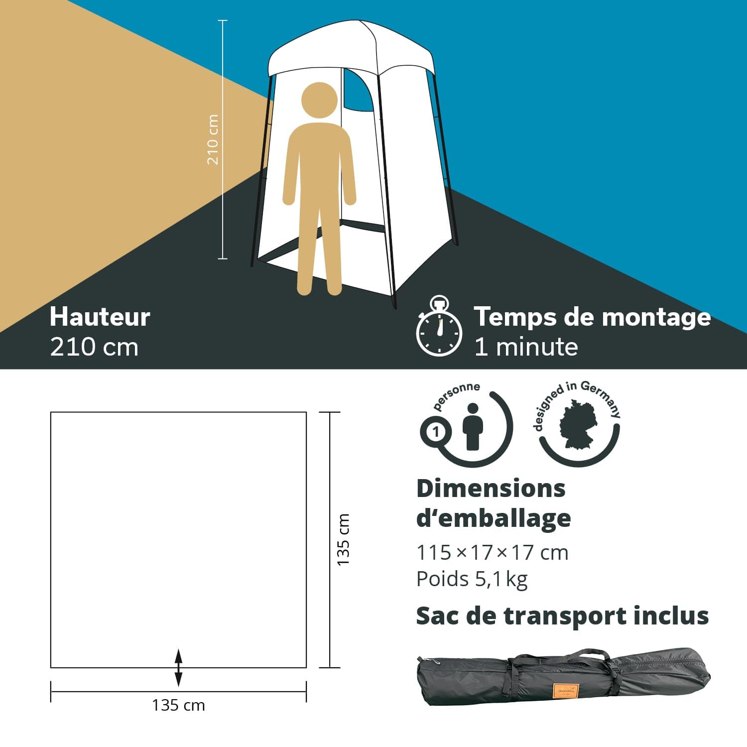 Skandika Tente de Douche Quick Start | Vestiaire Pop-up Avec Hauteur de 210 cm, Opaque, Sol Séparé, Fenêtre Occultable Avec Moustiquaire, Fixation pour la Douche | Toilette de Camping